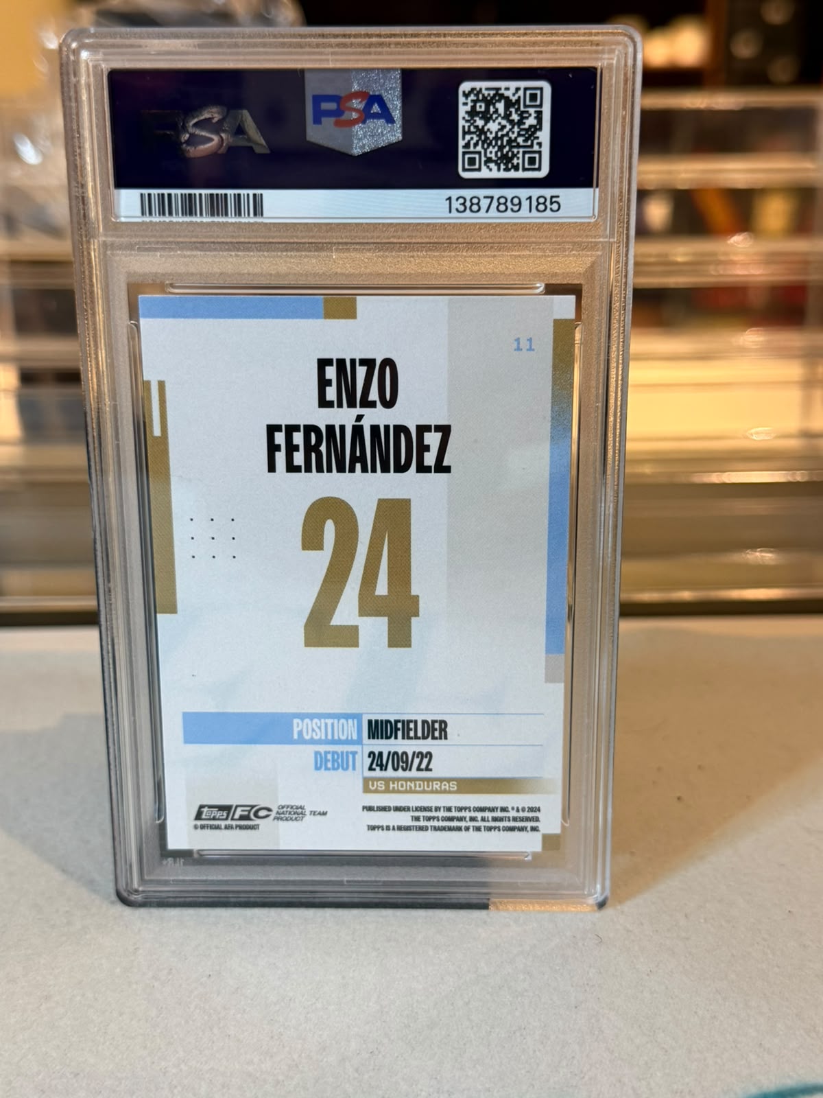 Enzo Fernandez Argentina card 11 PSA Authentic Auto 10 slab, certification 138789185