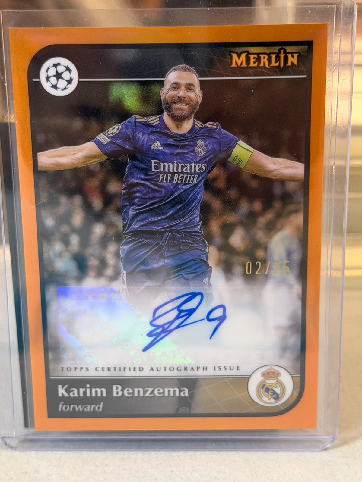 Karim Benzema front - 2024/25 Topps Merlin UEFA Club Competitions Autograph 02/25