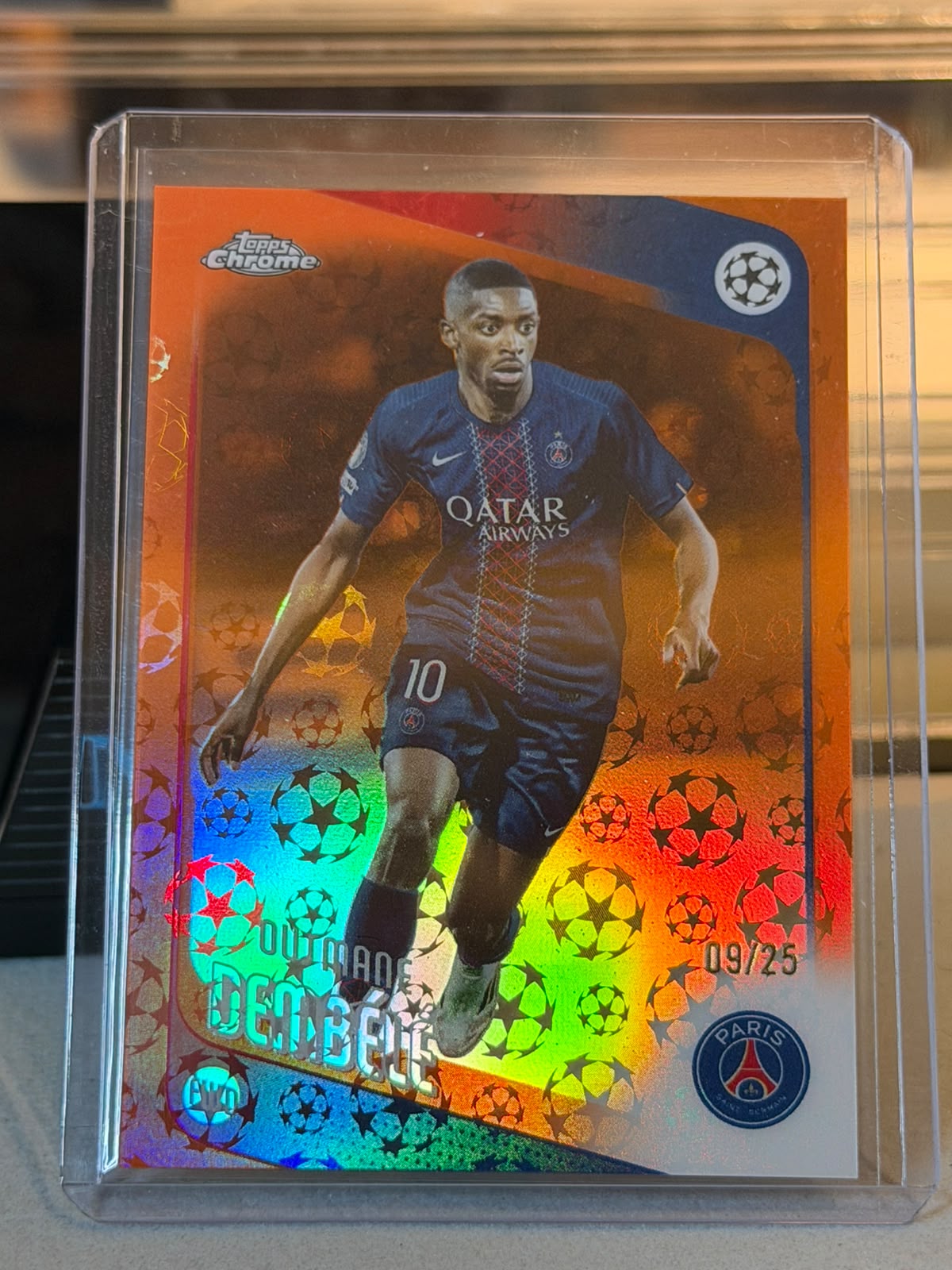 C0000640 Ousmane Dembele PSG Topps Chrome UCC 25/26 Orange Refractor 09/25 front