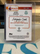Joao Simoes 36/50 Autograph Gold Mojo 2024/25 Topps Merlin UEFA – Sporting CP trading card, back