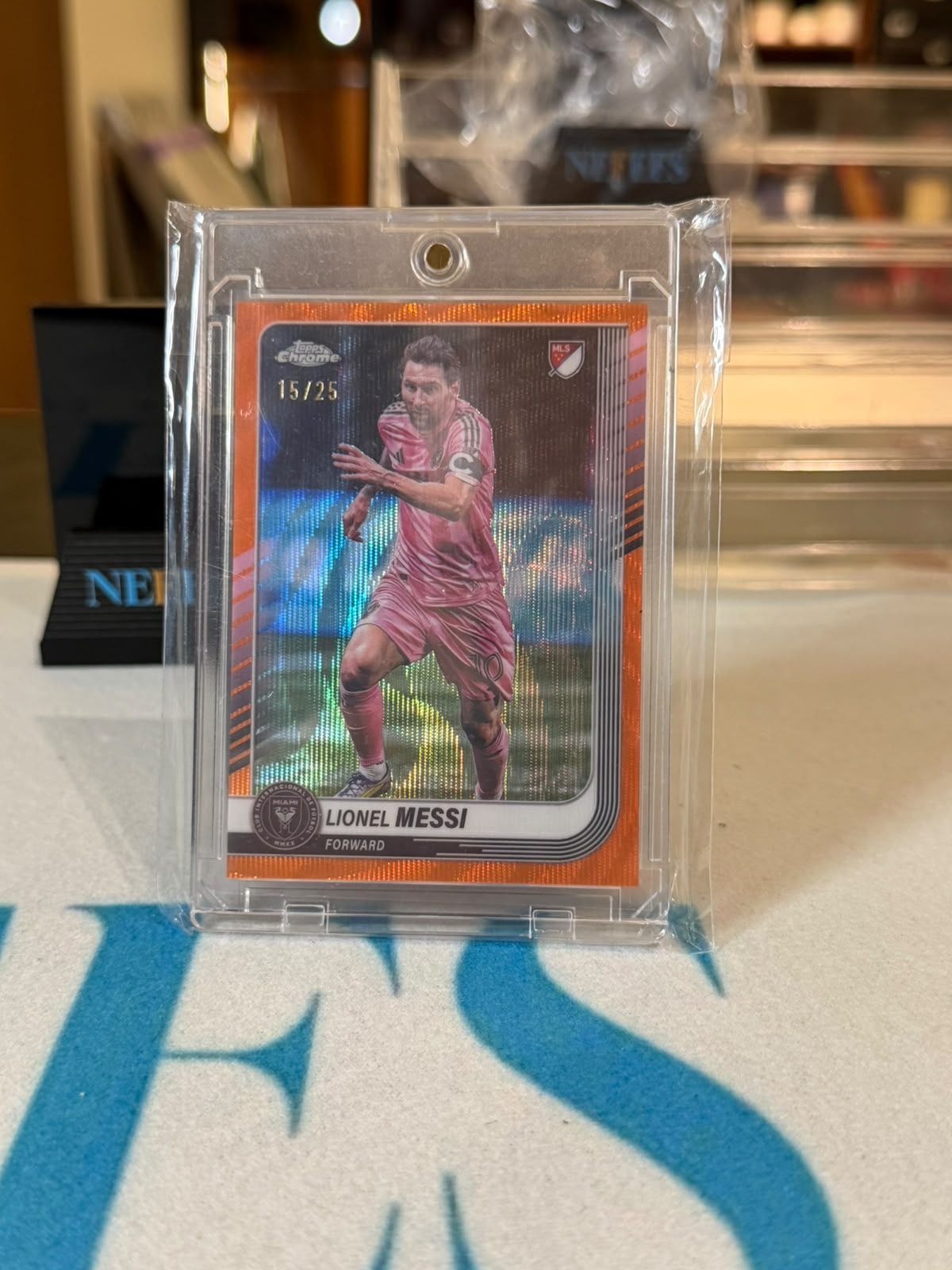 Lionel Messi front - 2025 Topps Chrome MLS Orange Wave Refractor 15/25