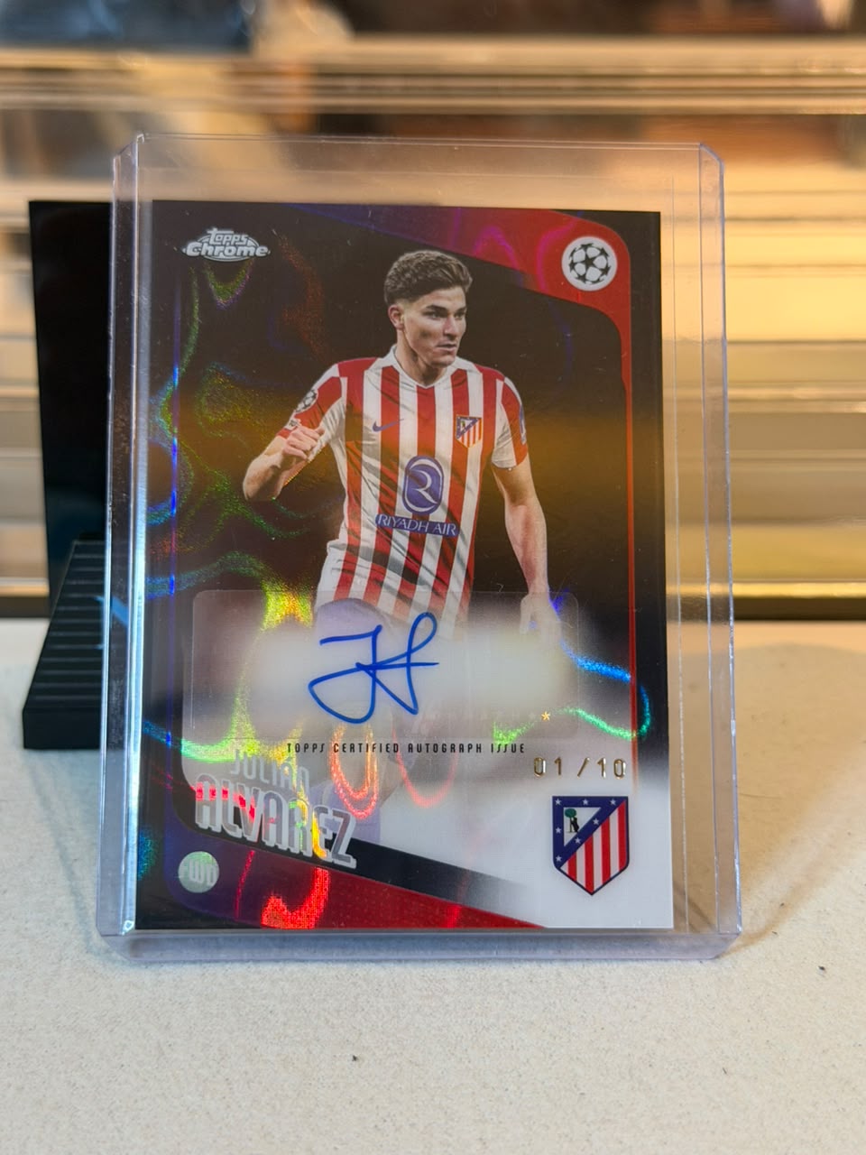 C0000645 Julian Alvarez Atletico Madrid Topps Chrome UCC 25/26 Autograph CA-AL 01/10 front