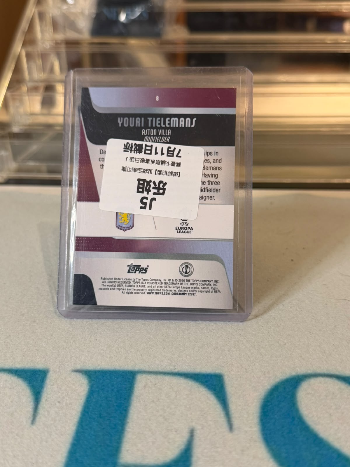 Youri Tielemans Aston Villa Topps UEFA Europa League card image B - C0000696