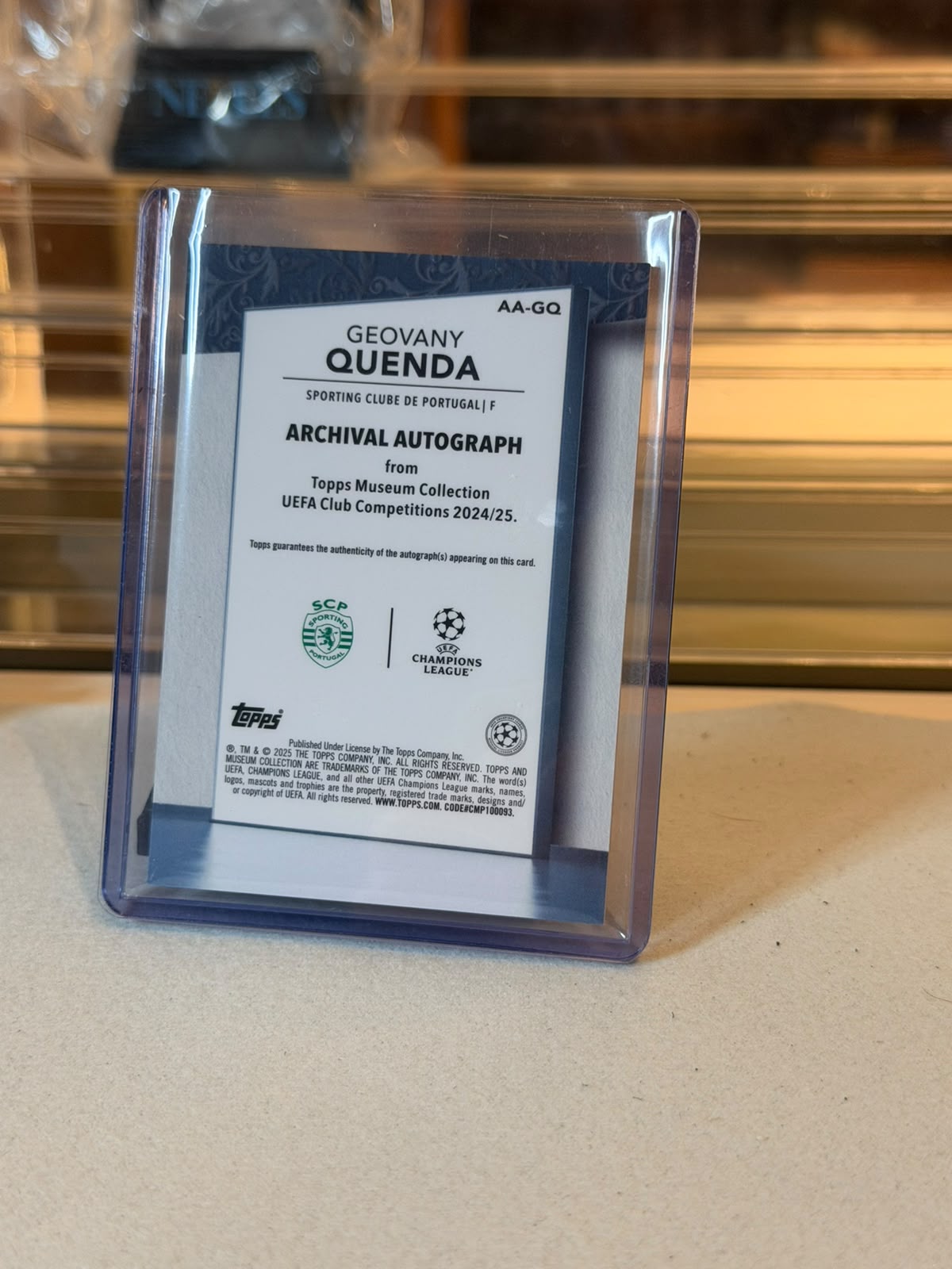 Geovany Quenda 2024/25 Topps Museum Collection UEFA Club Competitions Archival Autograph - back