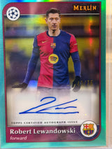 Robert Lewandowski 41/75 Autograph, teal/green refractor parallel – Topps Merlin UEFA Club Competitions 2024/25 – FC Barcelon