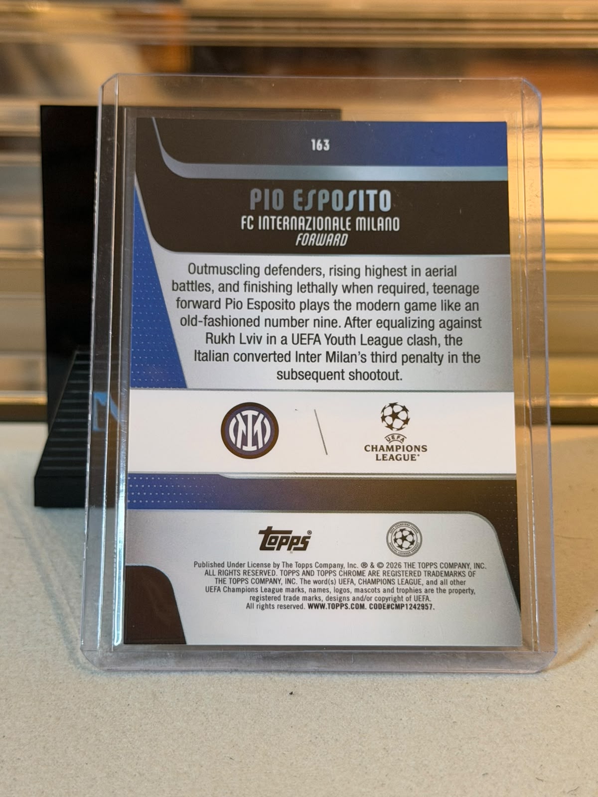 C0000639 Pio Esposito Inter Milan Topps Chrome UCC 25/26 Rookie X-Fractor 03/10 back