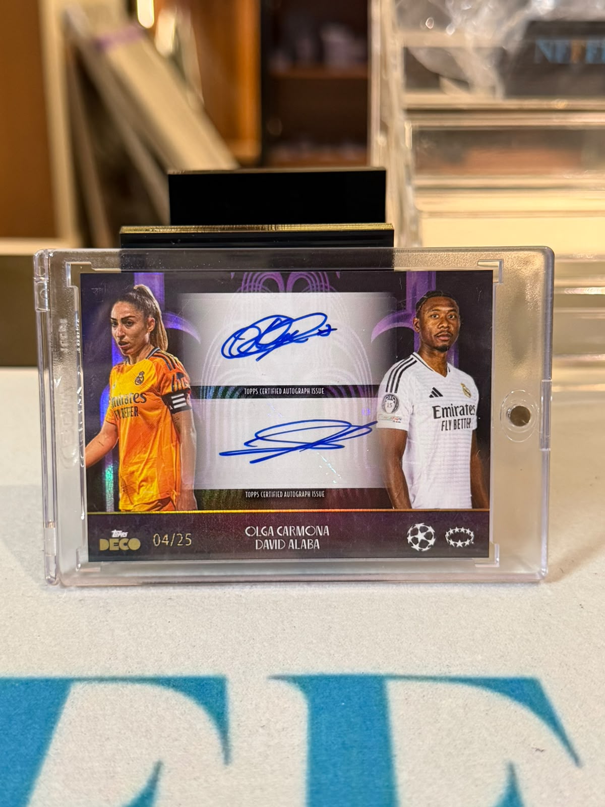 Olga Carmona & David Alaba front - 2024/25 Topps Deco UEFA Club Competitions One Club Dual Autograph 04/25