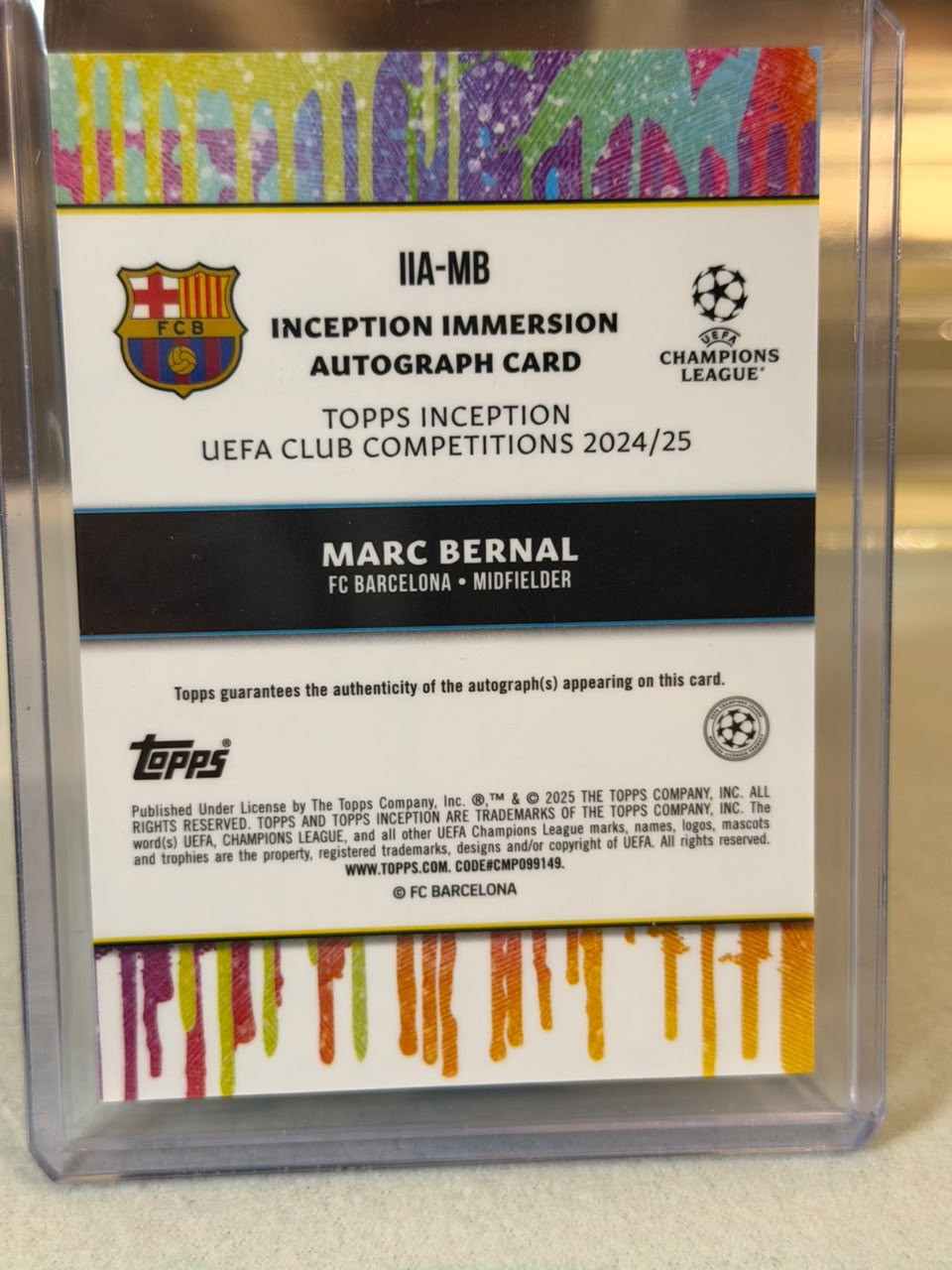 Marc Bernal 091/100 Inception Immersion Autograph – Topps Inception UEFA Club Competitions 2024/25 – FC Barcelona trading car