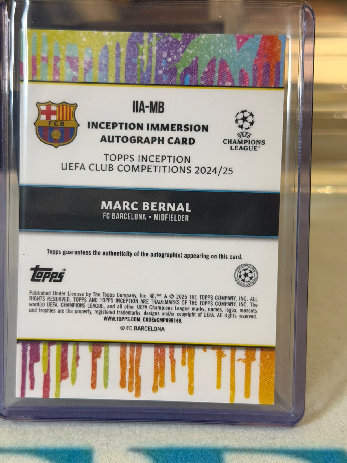 Marc Bernal 021/100 Inception Immersion Autograph – Topps Inception UEFA Club Competitions 2024/25 – FC Barcelona trading car