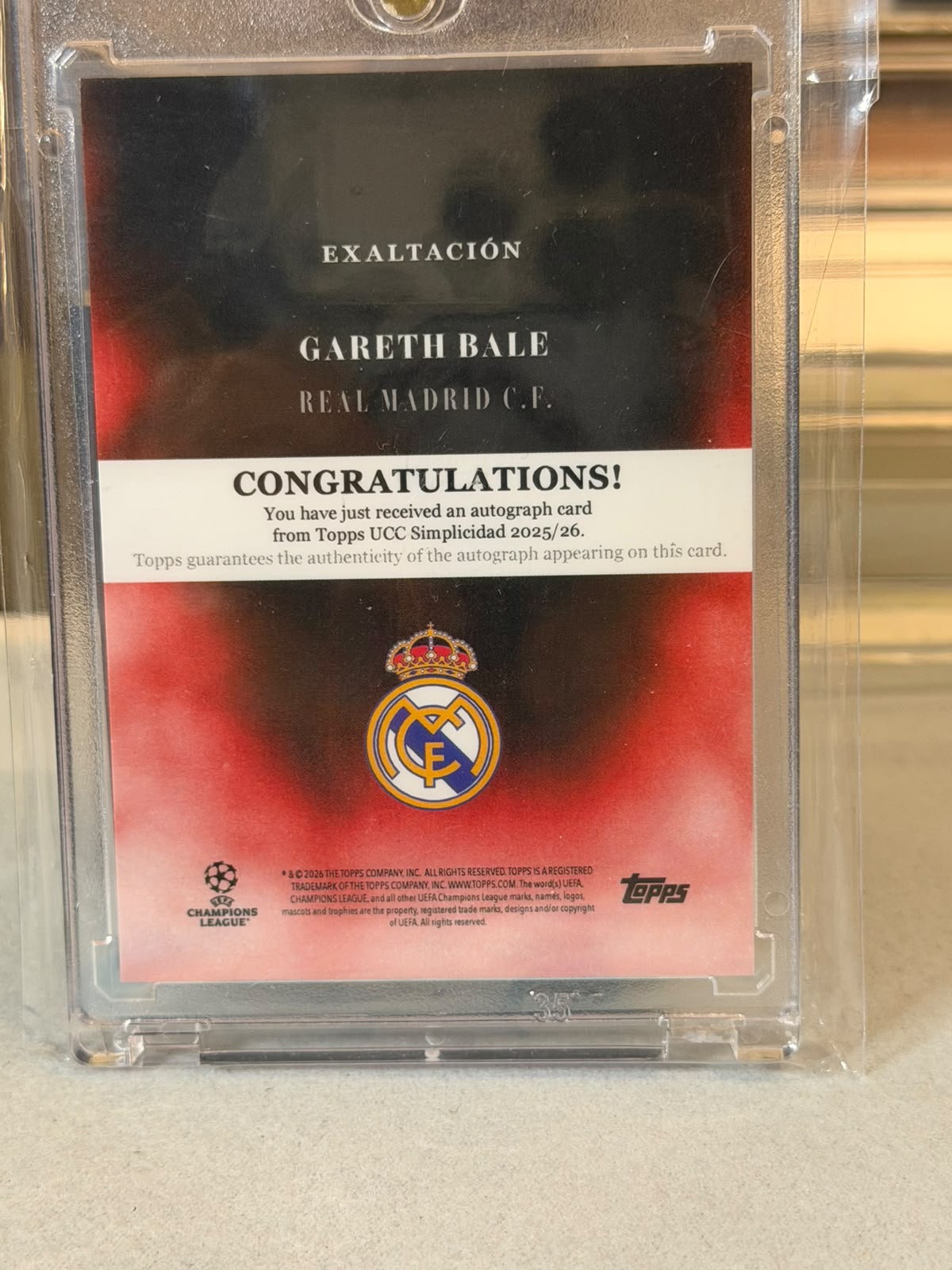 Gareth Bale back - 2025/26 Topps UEFA Club Competitions Simplicidad Exaltación Autograph 4/5