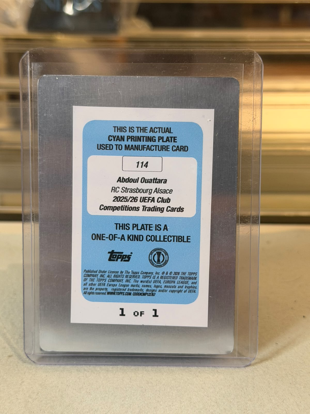 Abdoul Ouattara RC Strasbourg Topps UEFA Club Competitions genuine Cyan printing plate 1 of 1 card image 2