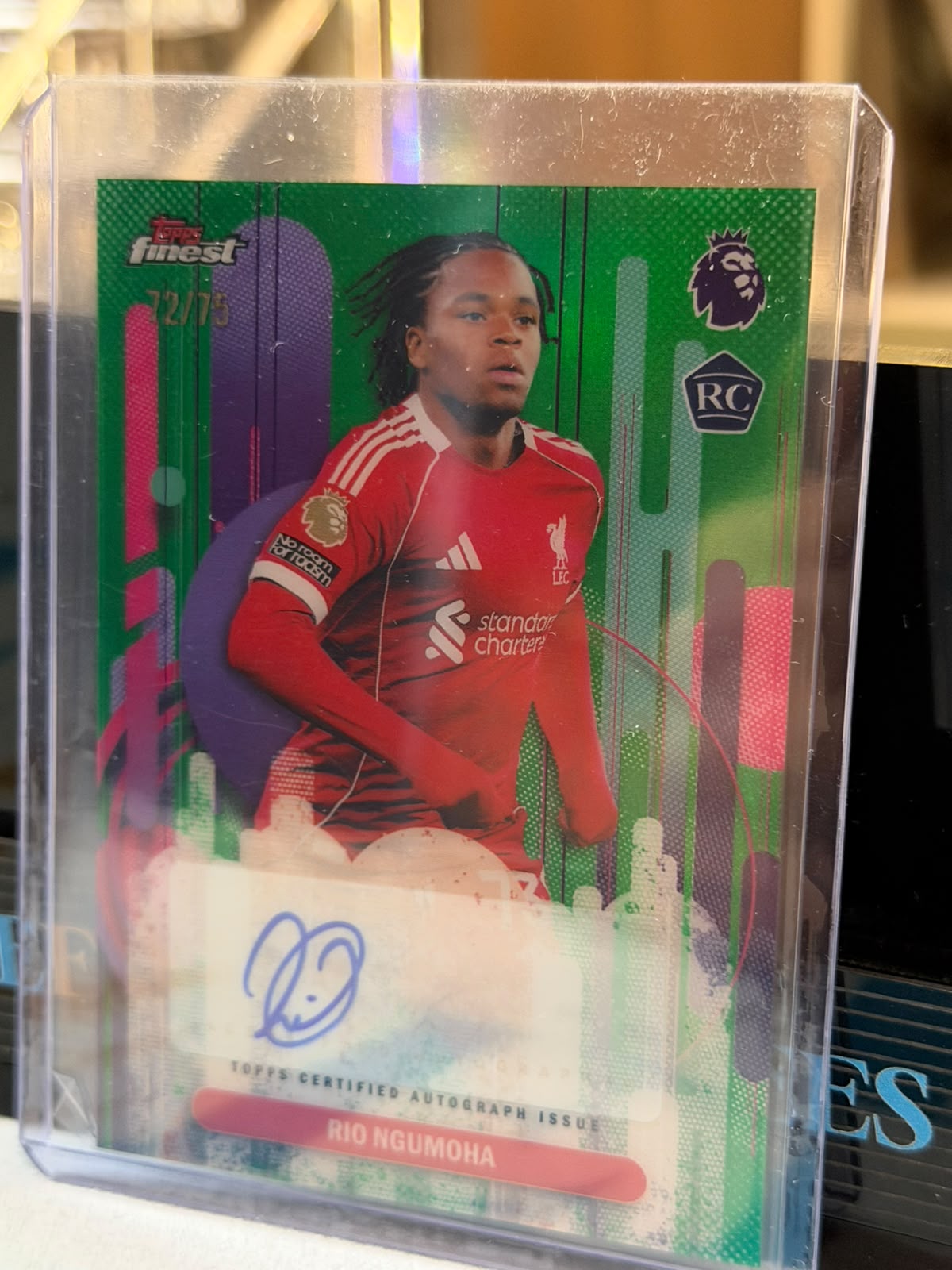 Rio Ngumoha 72/75 Finest Autograph RC (FA-RN) – 2026 Topps Finest Premier League, front