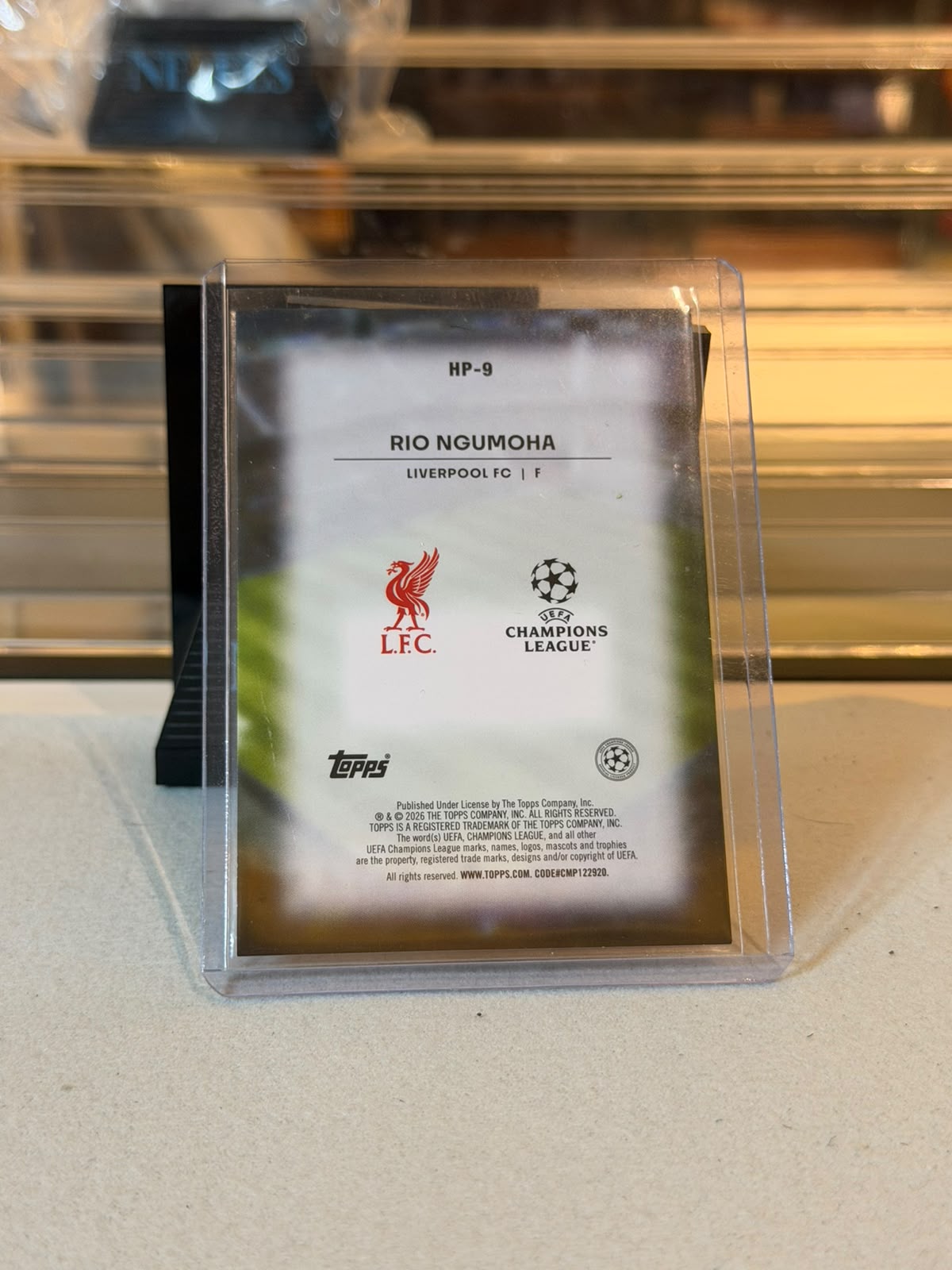 Rio Ngumoha Liverpool Home Advantage rookie insert card back, 2025/26 Topps UEFA Champions League #HP-9