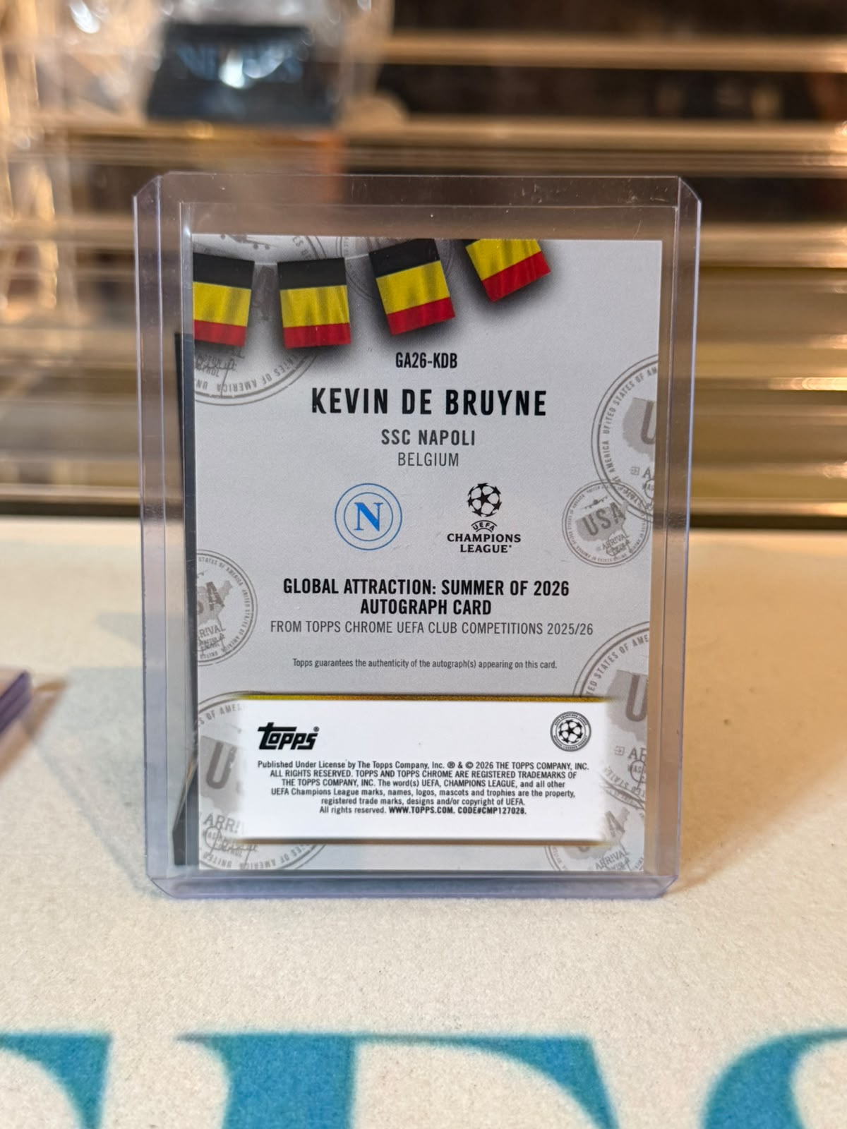 Kevin De Bruyne Napoli autograph card, 2025/26 Topps Chrome UEFA Club Competitions, Global Attraction Summer of 2026 Autograph GA26-KDB, back
