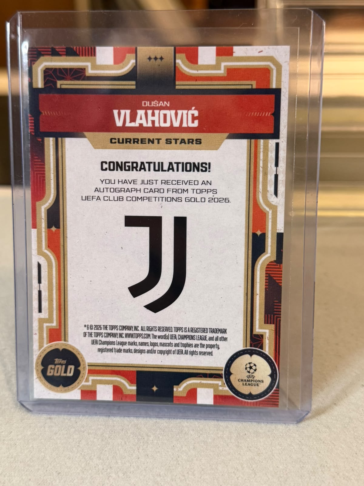 Dušan Vlahović back - 2026 Topps UEFA Club Competitions Gold 12/25