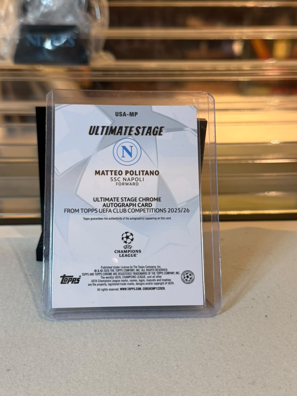 C0000647 Matteo Politano Napoli Topps UCC 25/26 Ultimate Stage Chrome Autograph USA-MP back