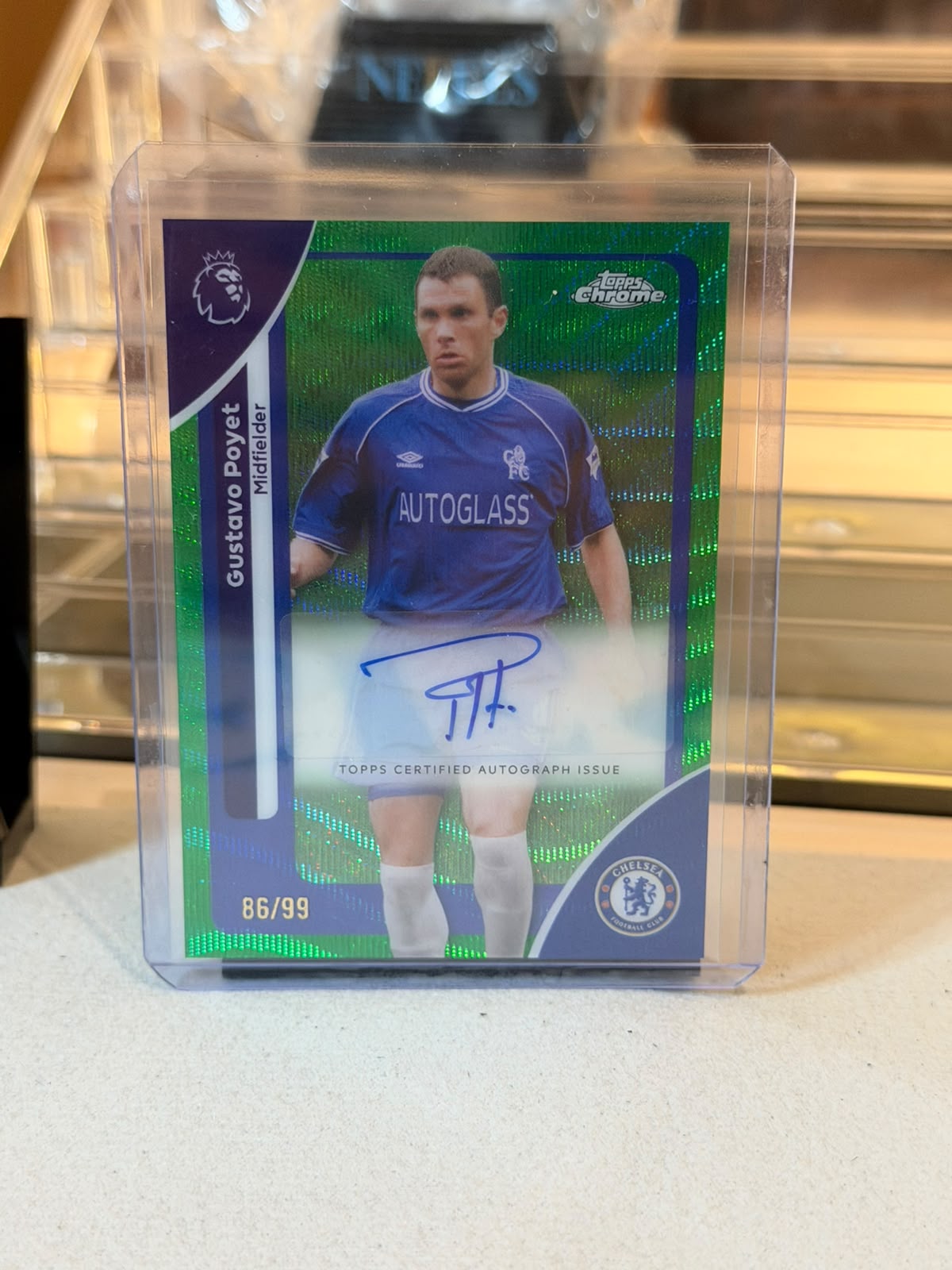 Gustavo Poyet - 2026 Topps Chrome Premier League Premier League Legend Authentic Autograph Green Wave CA-GP 86/99 - Front
