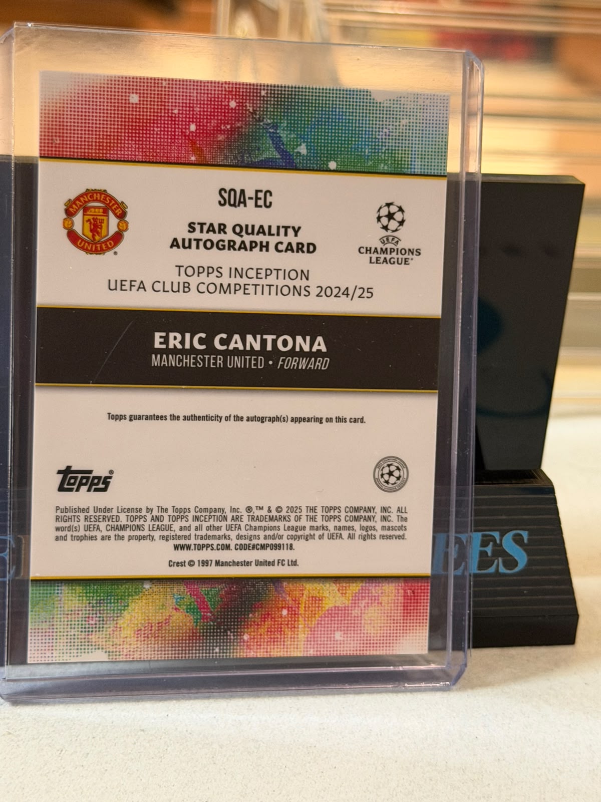 Eric Cantona 15/49 – Star Quality Autograph Manchester United trading card, back