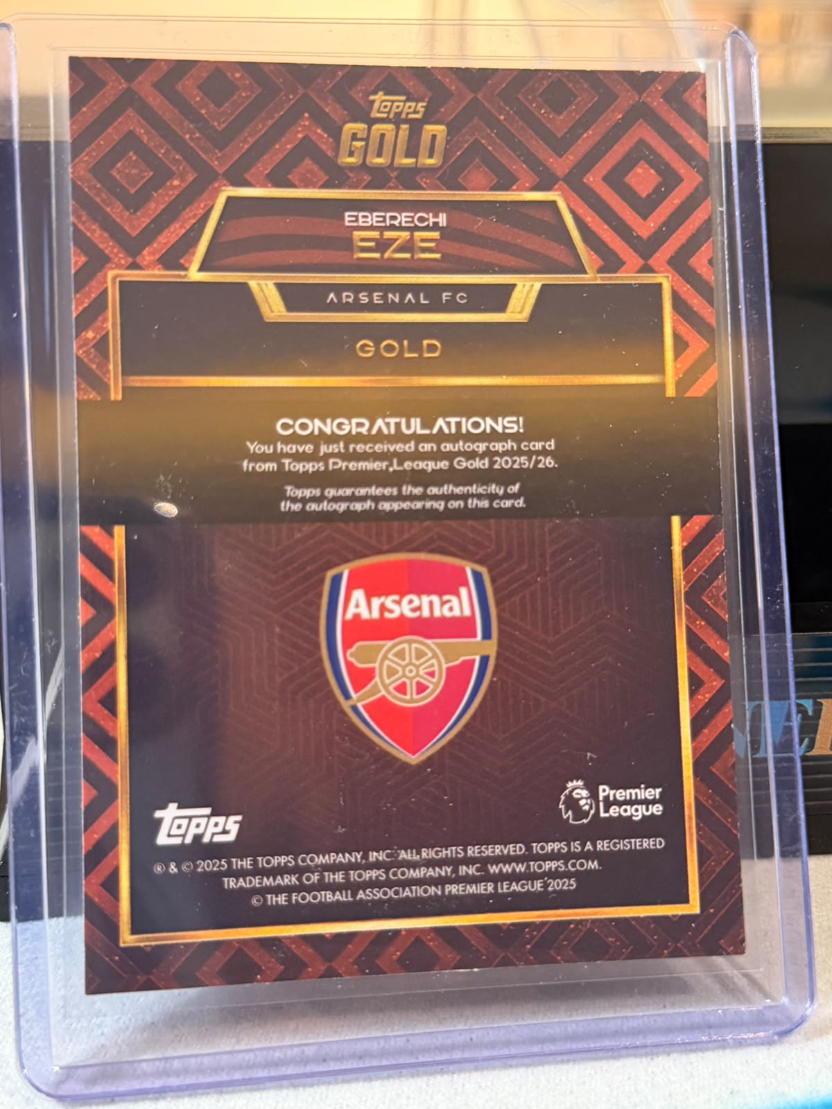 Eberechi Eze back - 2025/26 Topps Gold Premier League Gold Autograph Orange 16/25