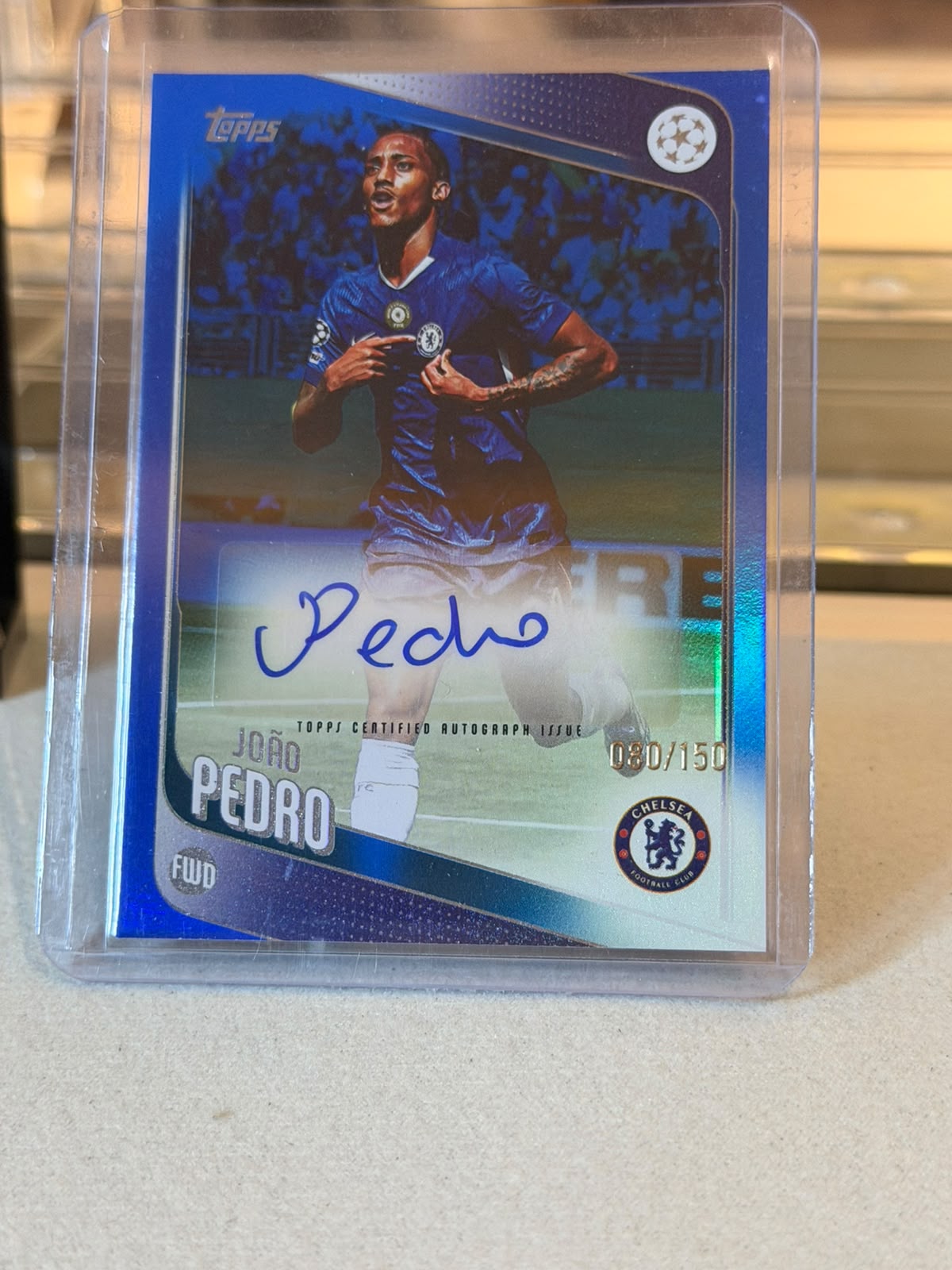 Joao Pedro 080/150 #BA-JP Blue Refractor Autograph 2025-26 Topps UEFA Club Competitions - front