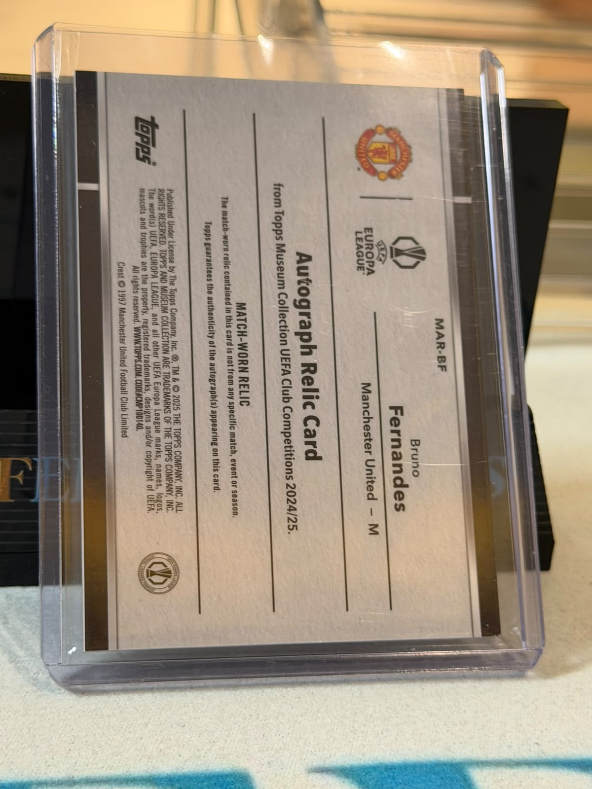 Bruno Fernandes 03/75 – Autograph Relic (Sapphire) Manchester United trading card, back