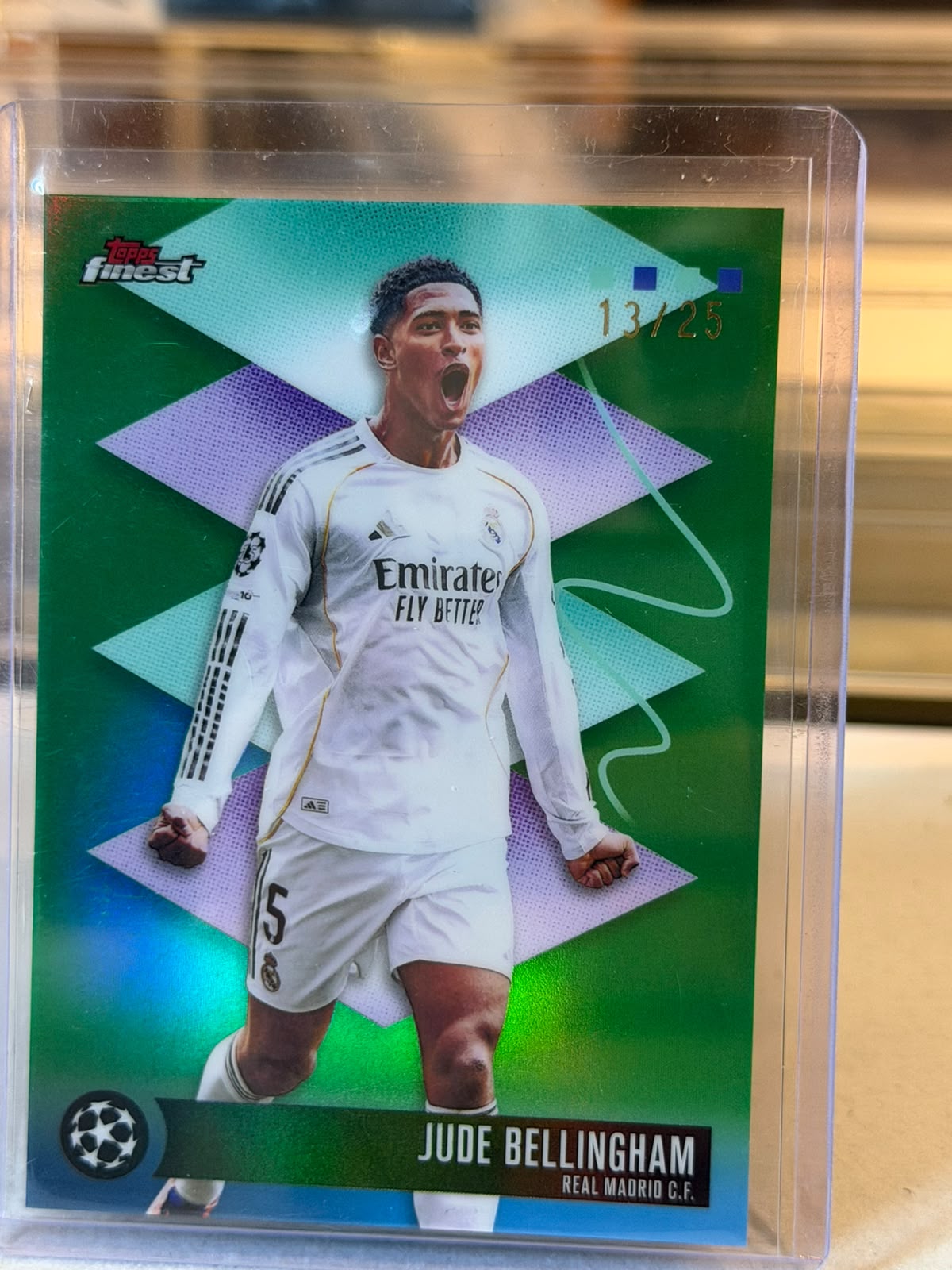 Jude Bellingham Real Madrid 2025/26 Topps Finest UEFA Champions League Green Refractor 550 13/25 card front
