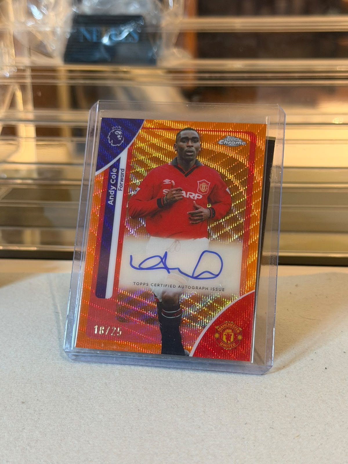 Andy Cole 2026 Topps Chrome Premier League Legend Authentic Autograph Orange Gold Wave refractor - front