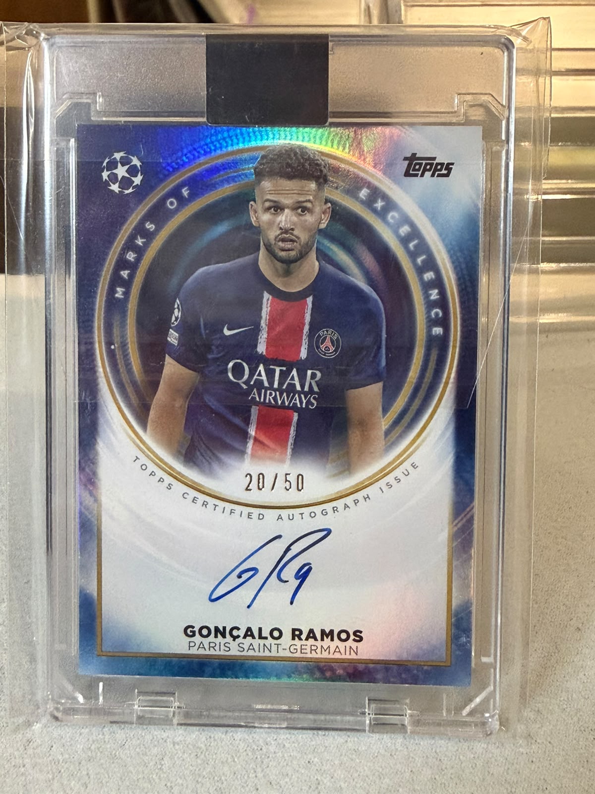 Goncalo Ramos 20/50 Marks of Excellence On-Card Autograph 2024/25 Topps UEFA – PSG trading card, front