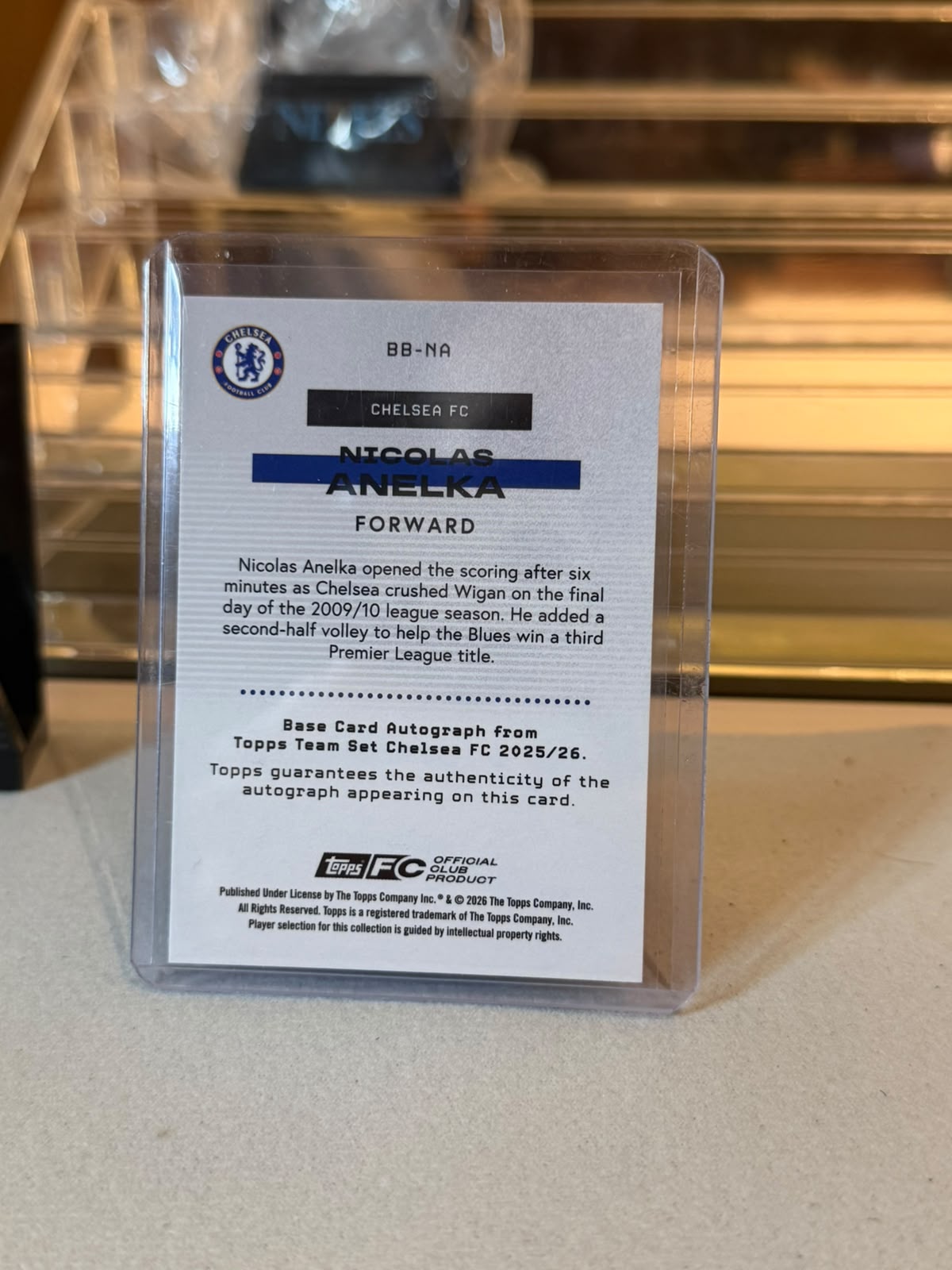 Nicolas Anelka C0000601 back - Nicolas Anelka 1/5 #BB-NA – Chelsea – Bona Fide Baller Autograph – 2025-26 Topps Team Set Chelsea FC