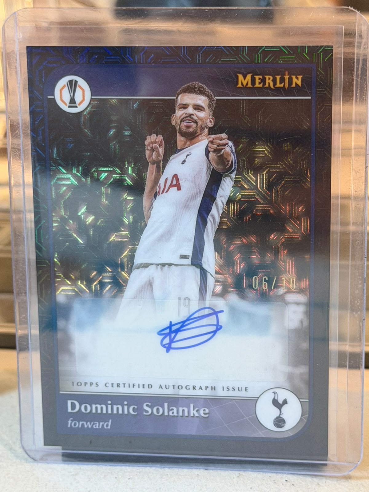 Dominic Solanke - Tottenham - 2024-25 Topps Merlin UCC Merlin Collections Autograph AU-SO 06/10 (front)