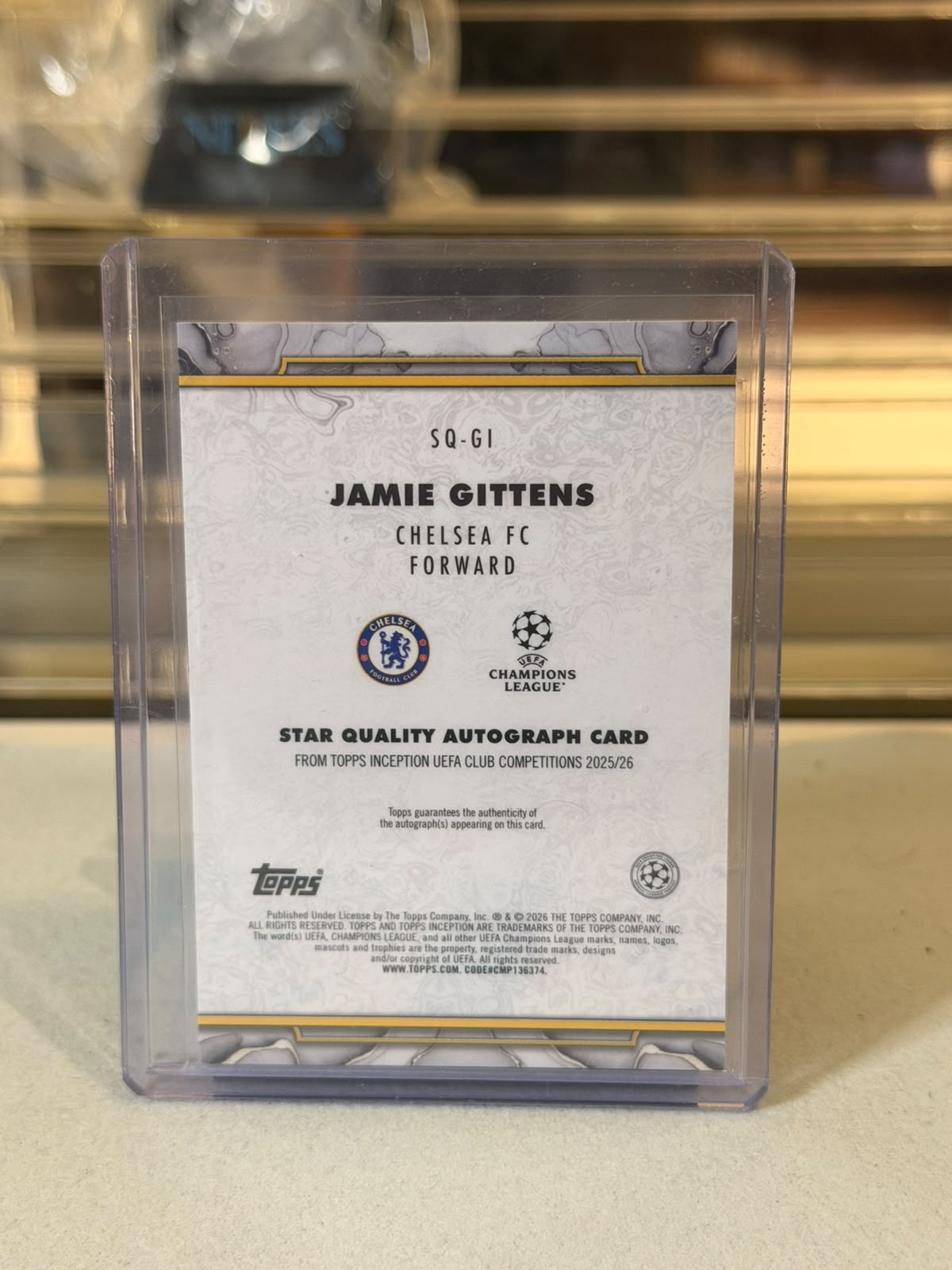Jamie Gittens Chelsea 2025-26 Topps Inception UEFA Club Competitions Star Quality Autograph SQ-GI card back