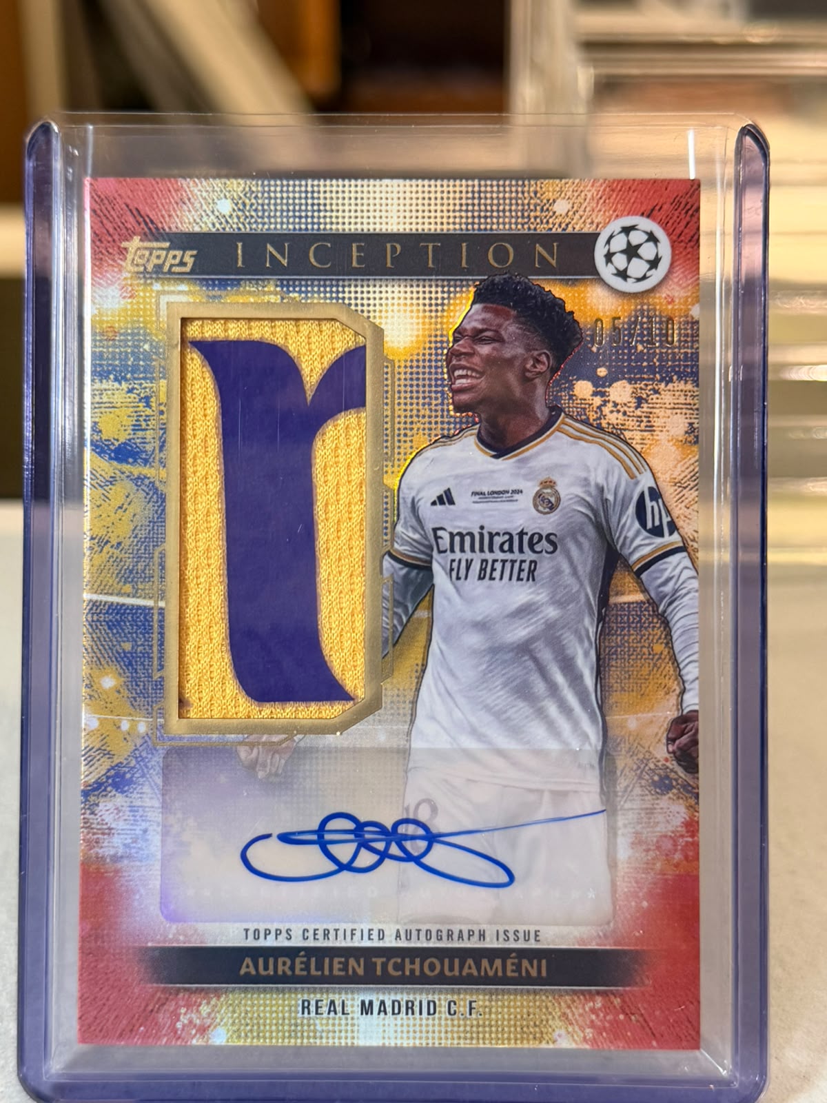 Aurélien Tchouaméni front - 2024/25 Topps Inception UEFA Club Competitions Wembley Warm-Up Autograph Relic 05/10