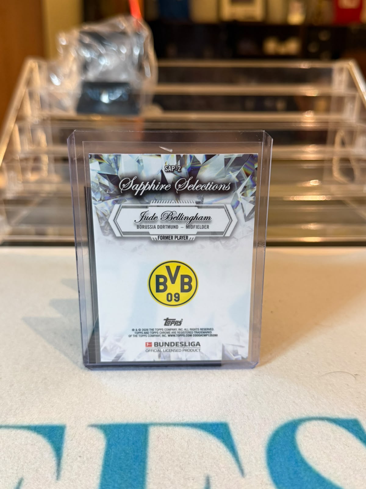Jude Bellingham Borussia Dortmund, 2026 Topps Chrome Bundesliga, Sapphire Selections SAP-2 gold crystal refractor parallel, serial 49/50, back