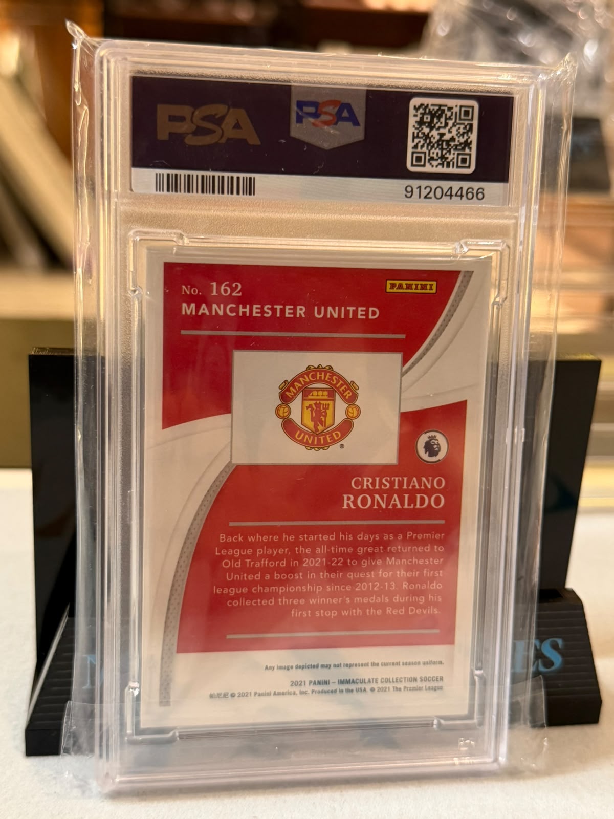 Cristiano Ronaldo 05/25 #162 – Sapphire (PSA 9 MINT) Manchester United trading card, back