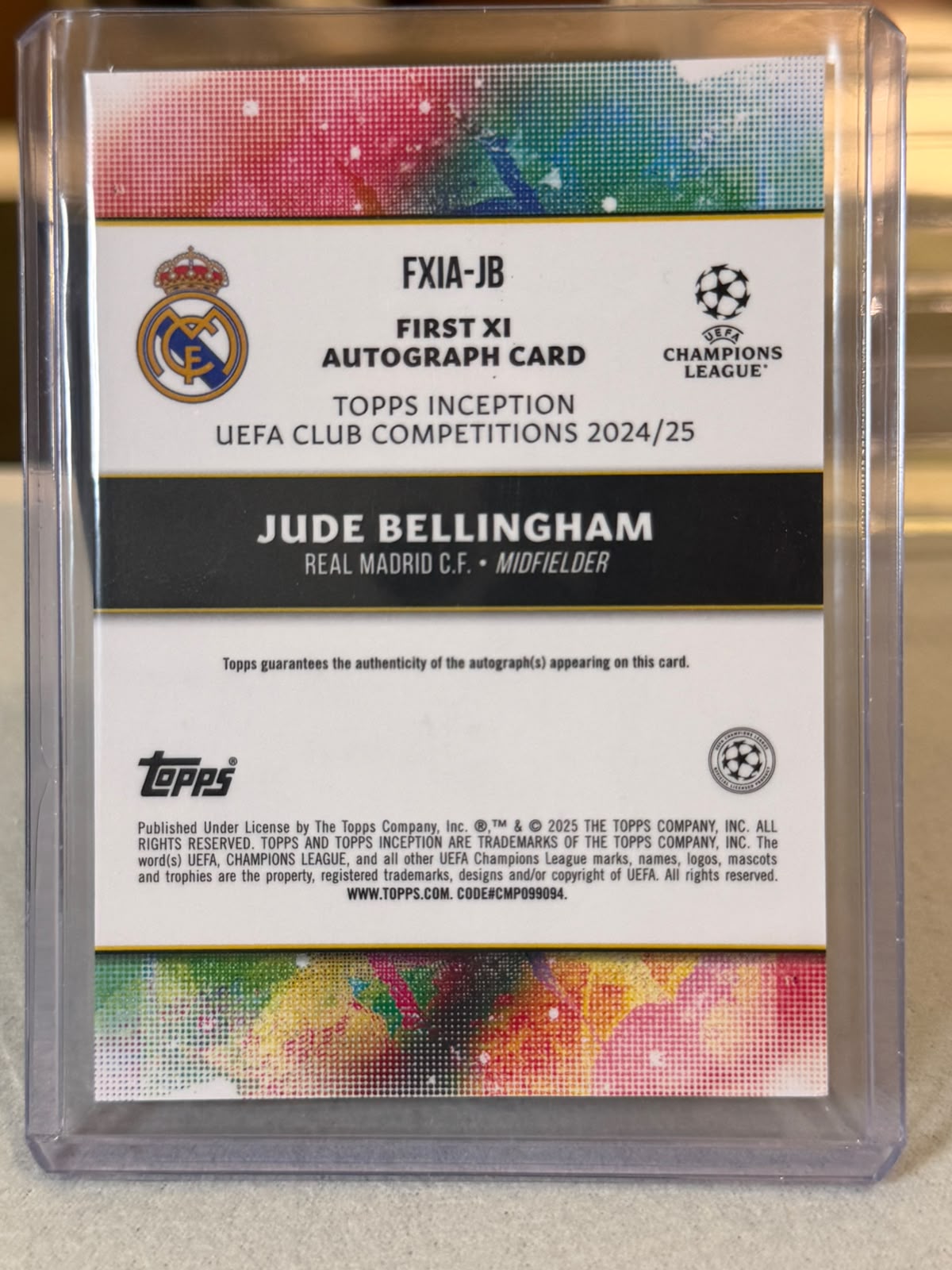 Jude Bellingham back - 2024/25 Topps Inception UEFA Club Competitions First XI Autograph 13/75