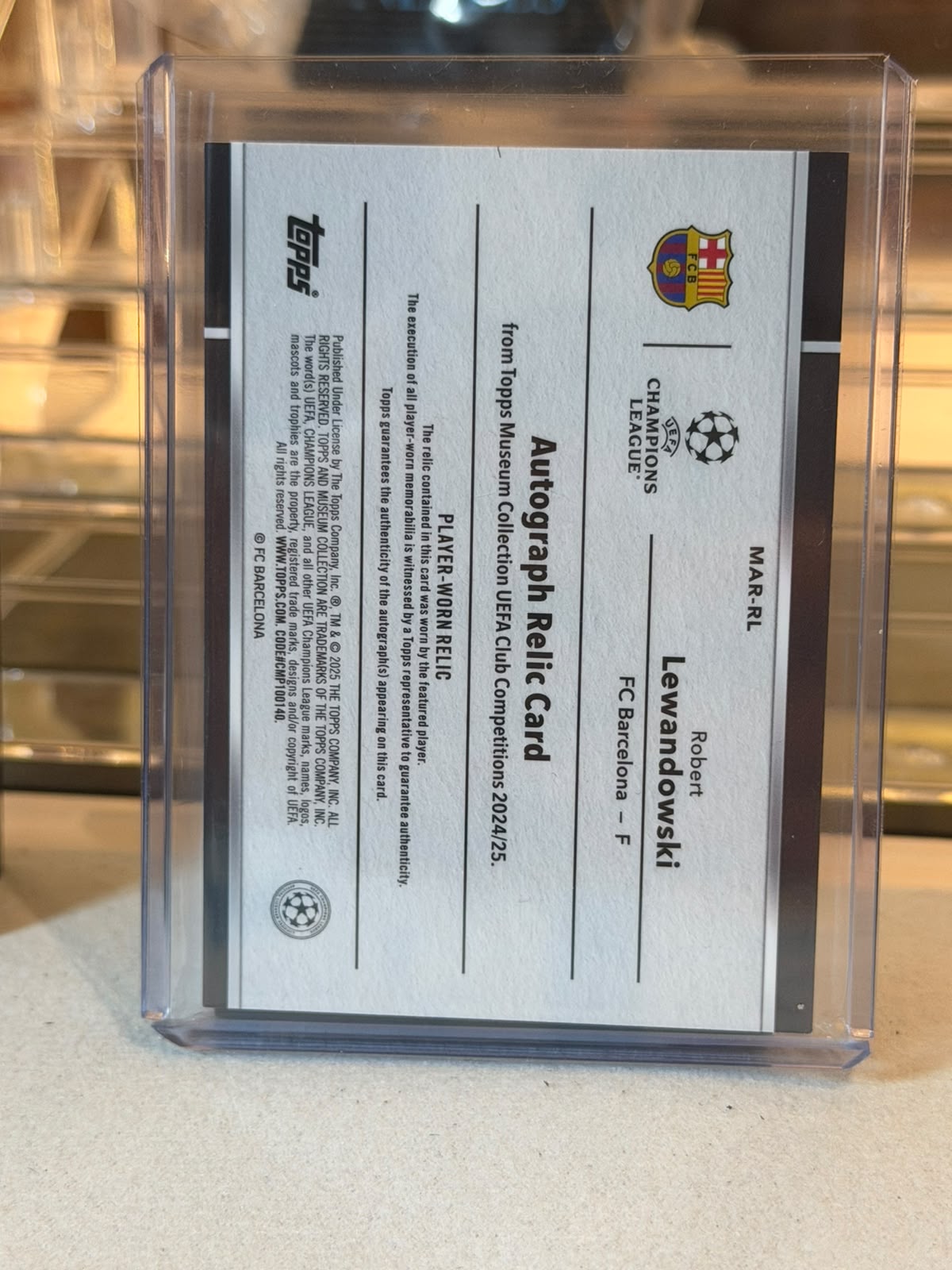 Robert Lewandowski - 2025 Topps Museum Collection UEFA Club Competitions Autograph Relic MAR-RL 11/25 - Back