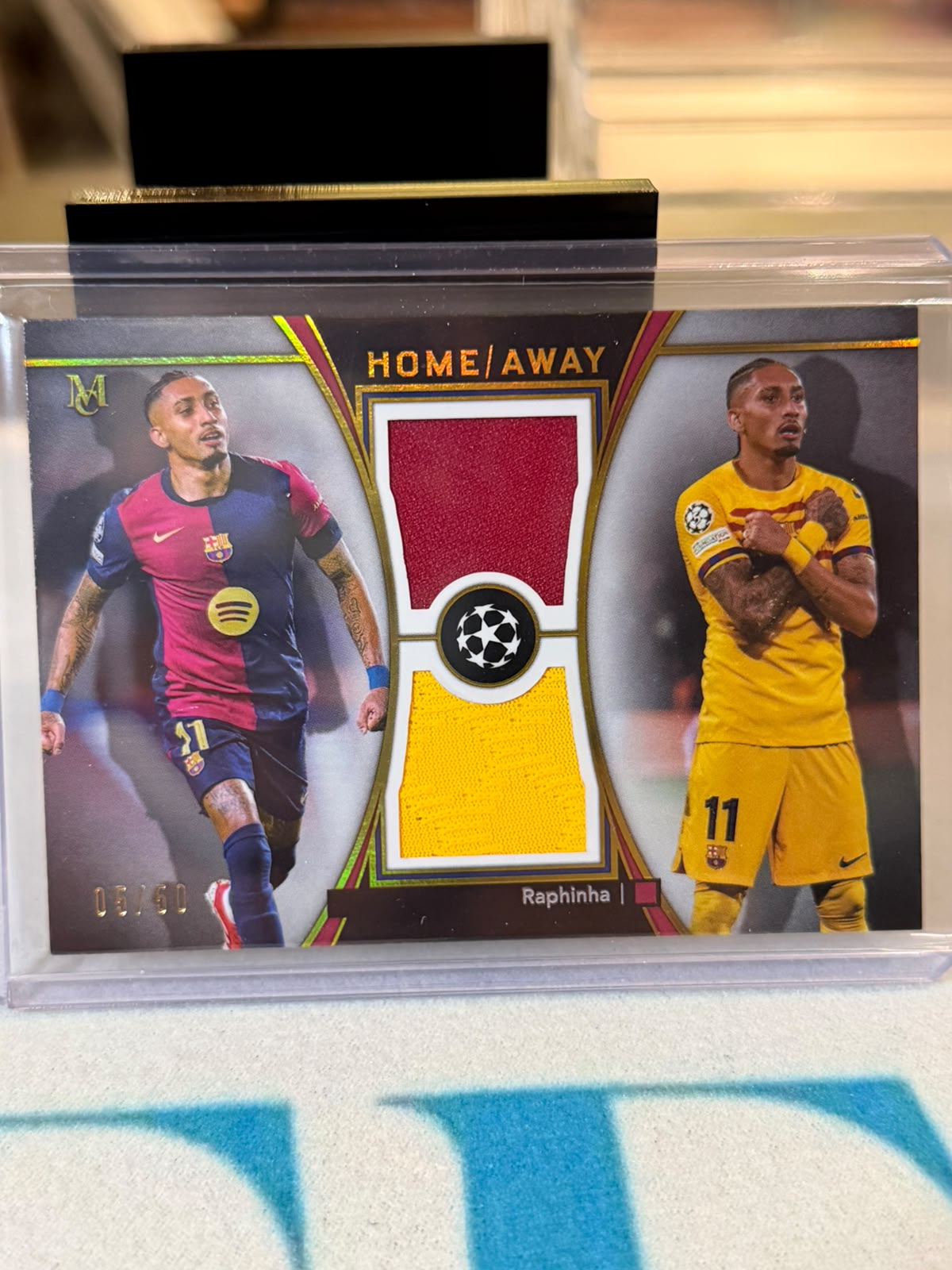 Raphinha 05/50 Home/Away Dual Relic Card – Topps Museum Collection UEFA Club Competitions 2024/25 – FC Barcelona trading card