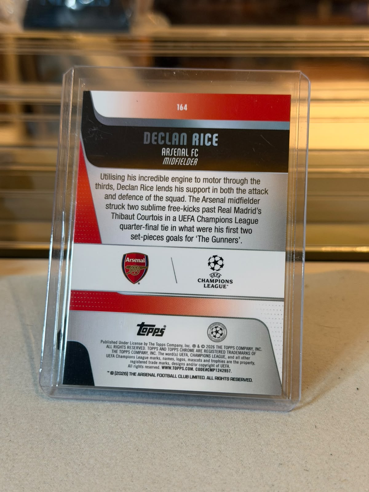 Declan Rice 2025/26 Topps Chrome UEFA Champions League rainbow refractor - back