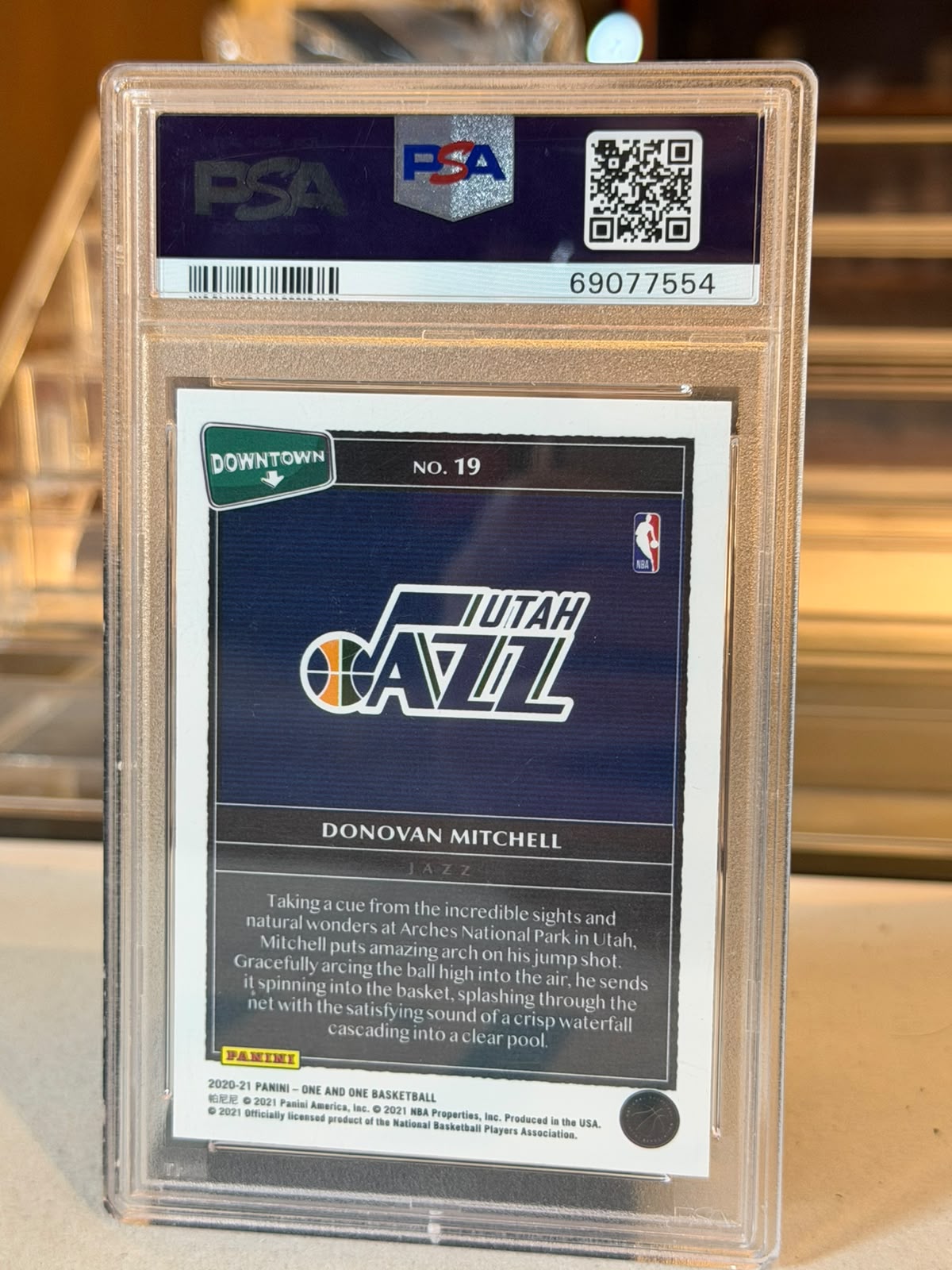 Donovan Mitchell 2020-21 Panini One and One Downtown PSA 9 card back