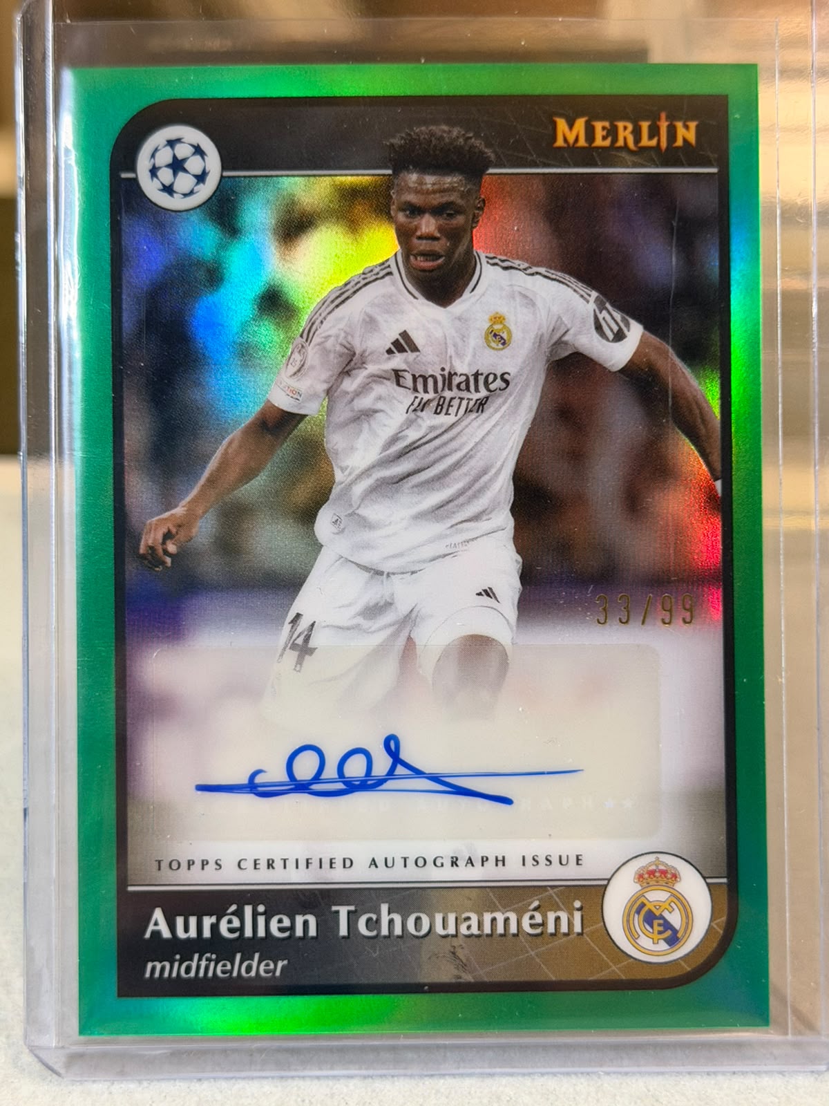 Aurélien Tchouaméni front - 2024/25 Topps Merlin UEFA Club Competitions Autograph 33/99