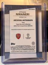 Ethan Nwaneri back - 2024/25 Topps Museum Collection UEFA Club Competitions Archival Autograph Sapphire 01/75