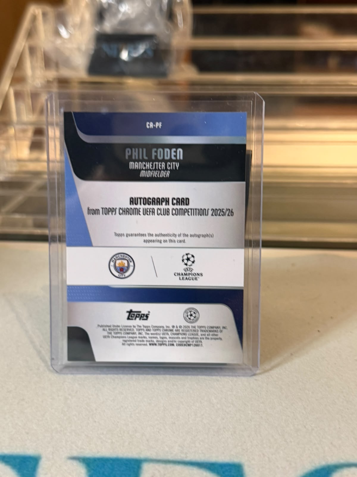Phil Foden Manchester City 2025-26 Topps Chrome UEFA Club Competitions Autograph Gold Refractor 39/50 - back