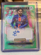 Bradley Barcola 56/99 Succession Autograph Green 2024/25 Topps Inception UEFA – PSG trading card, front