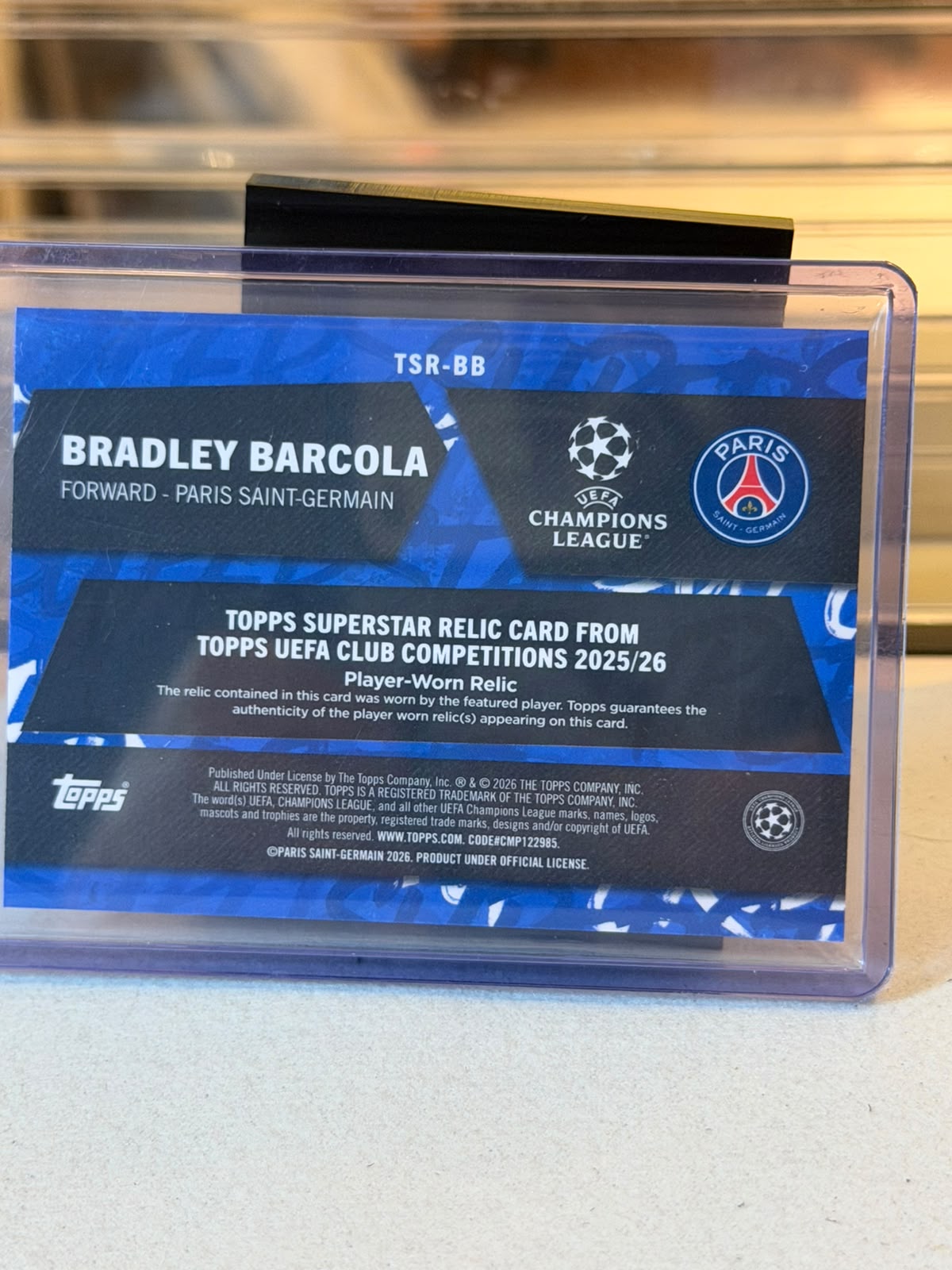 Bradley Barcola 2025/26 Topps UEFA Club Competitions Topps Superstar Relic - back