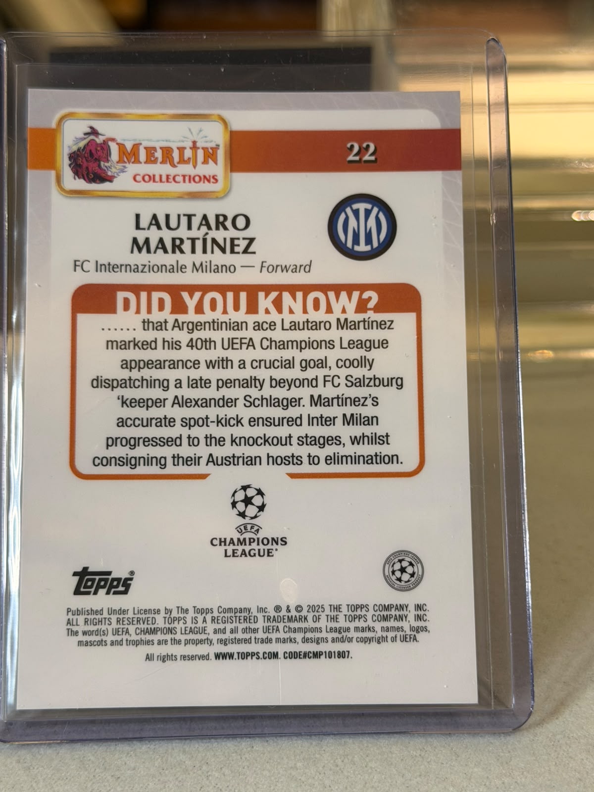 Lautaro Martínez back - 2024/25 Topps Merlin UEFA Club Competitions 07/25