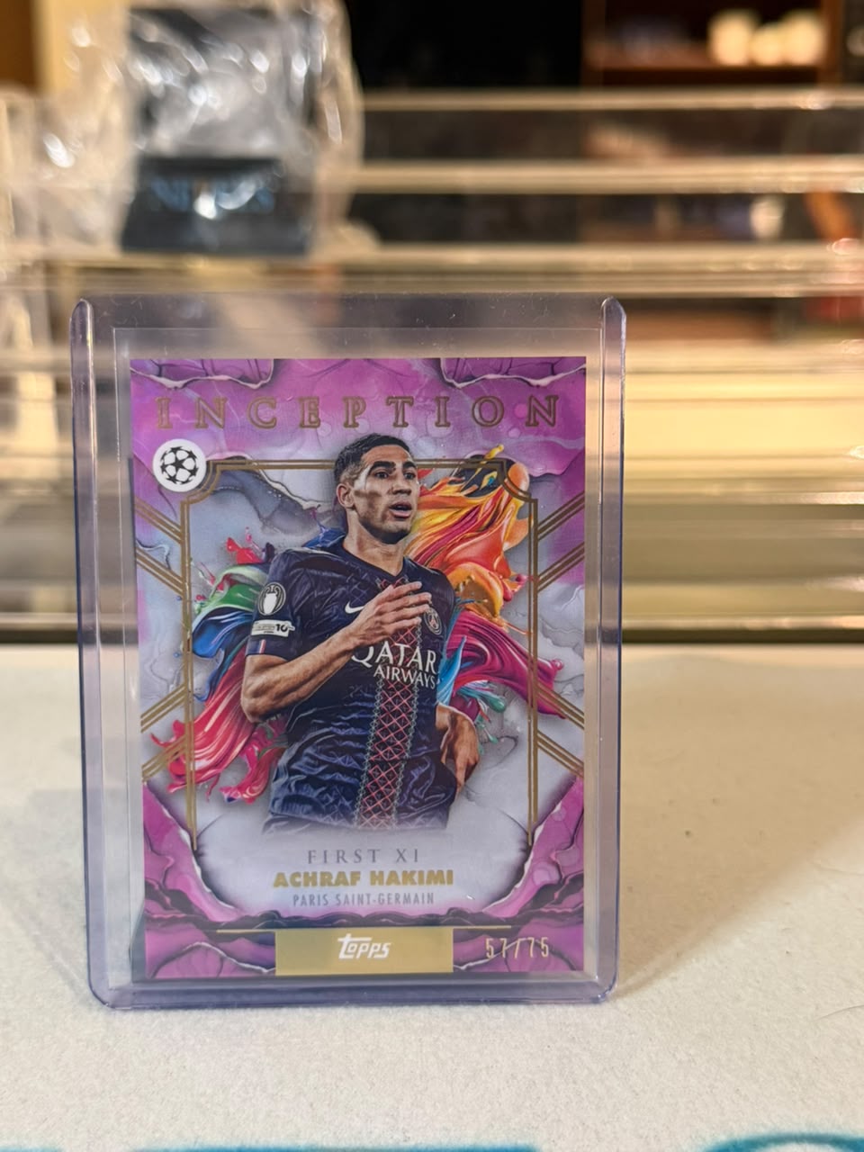 Achraf Hakimi Paris Saint-Germain 2025-26 Topps Inception UEFA Champions League First XI Purple Parallel 57/75 card front