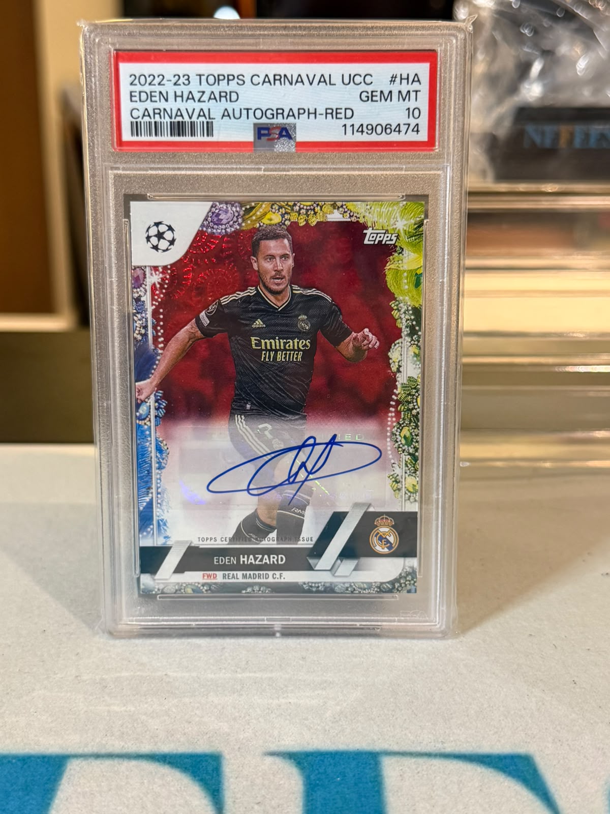 Eden Hazard front - 2022-23 Topps Carnaval Edition UEFA Club Competitions Carnaval Autograph 5/5
