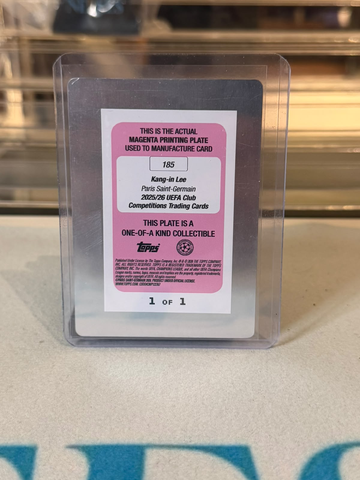Kang-in Lee Paris Saint-Germain Topps UEFA Club Competitions genuine Magenta printing plate 1 of 1 card image 2