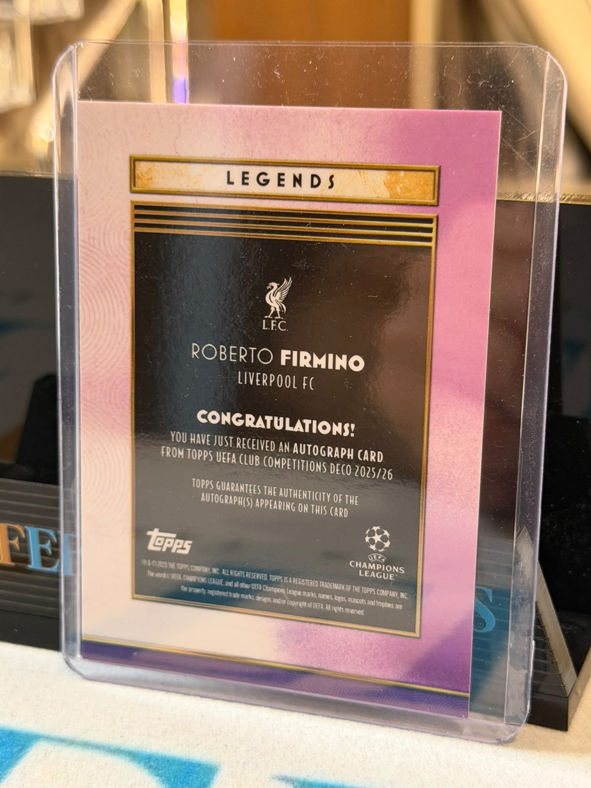 Roberto Firmino 36/50 Legends Autograph – 2025/26 Topps UEFA Club Competitions DECO, back
