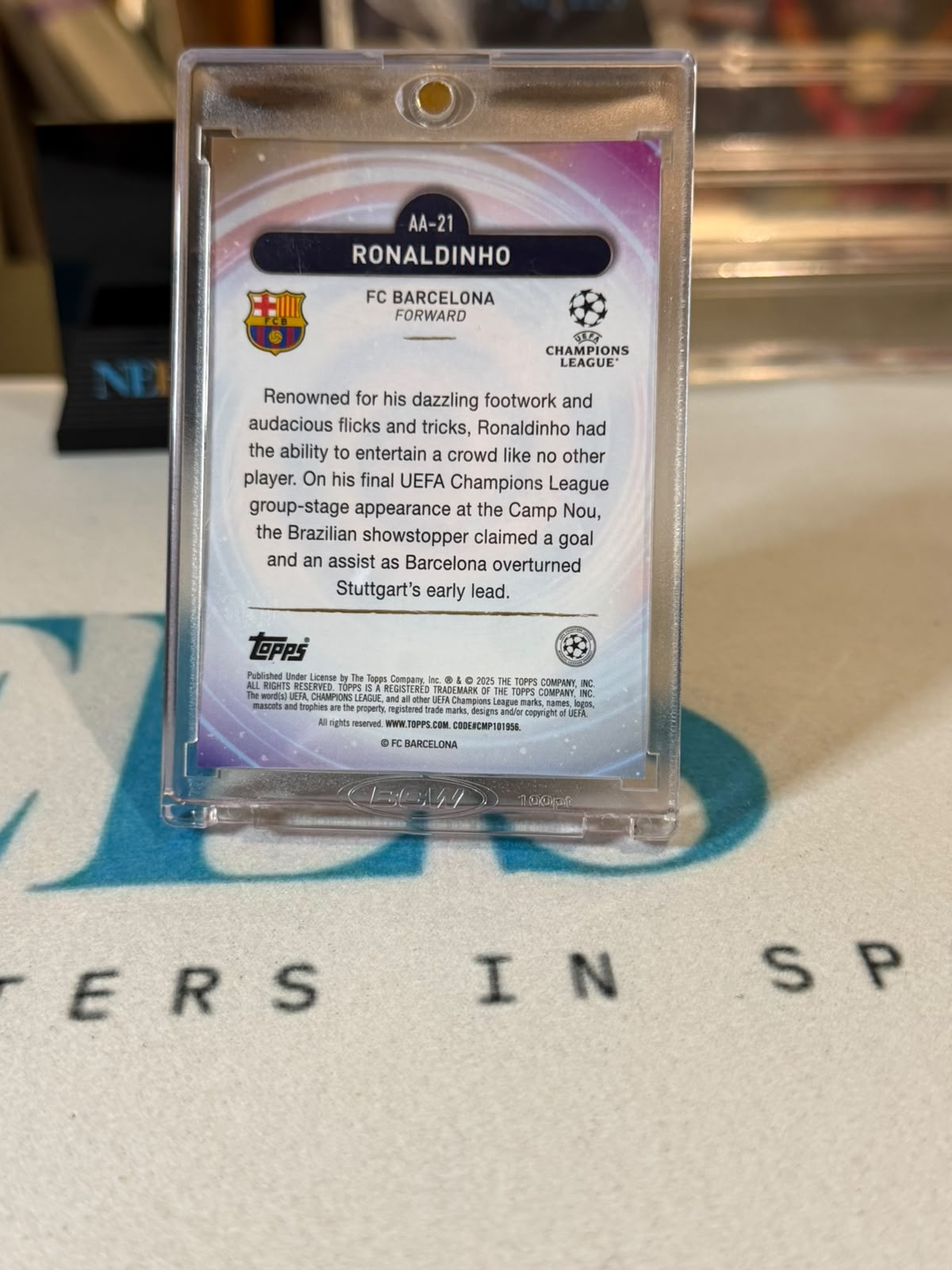 Ronaldinho 28/50 Ageless Alchemy – 2025 Topps Merlin UEFA Champions League – FC Barcelona trading card, back